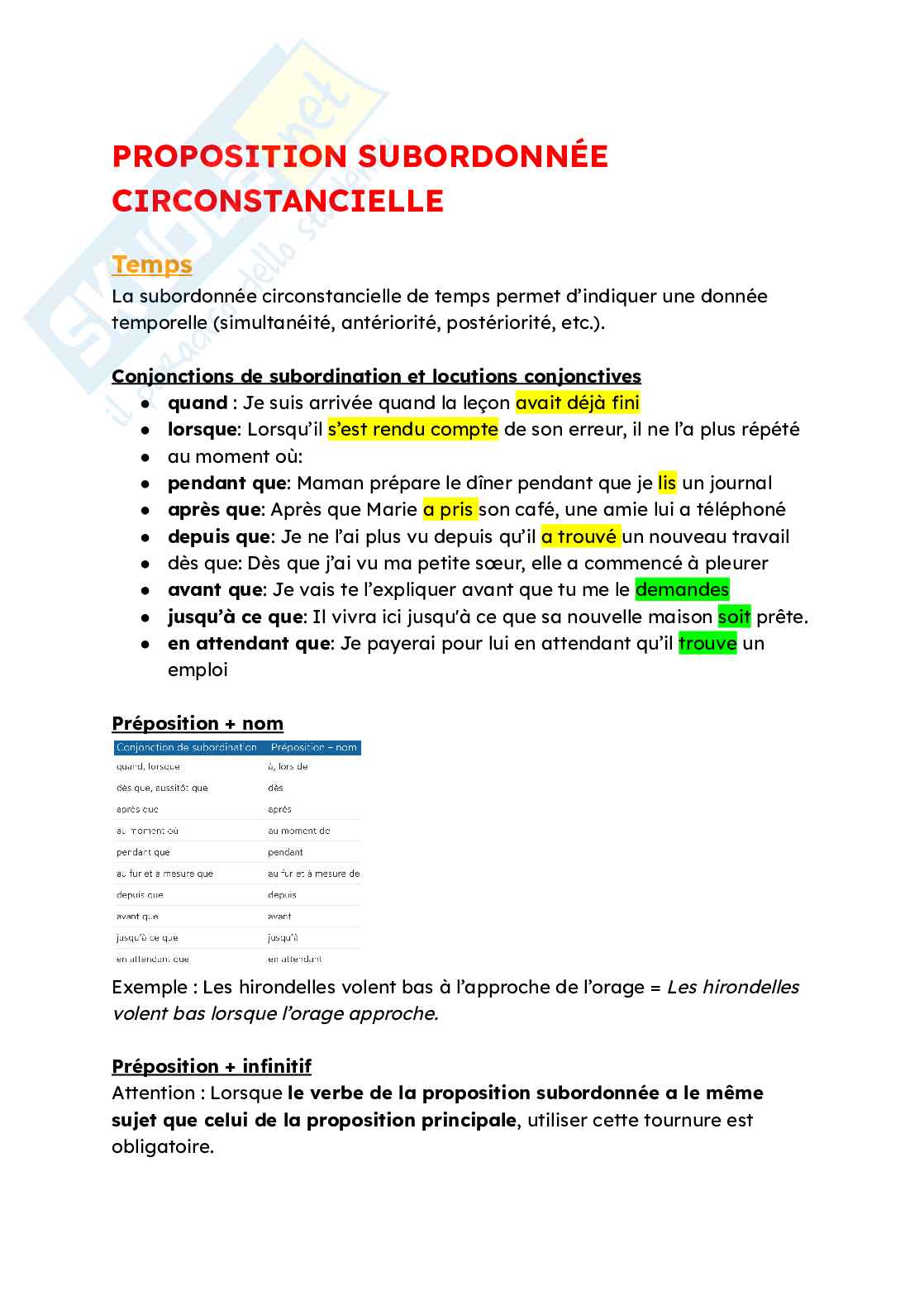 Propositions Subordonn es Circonstancielles