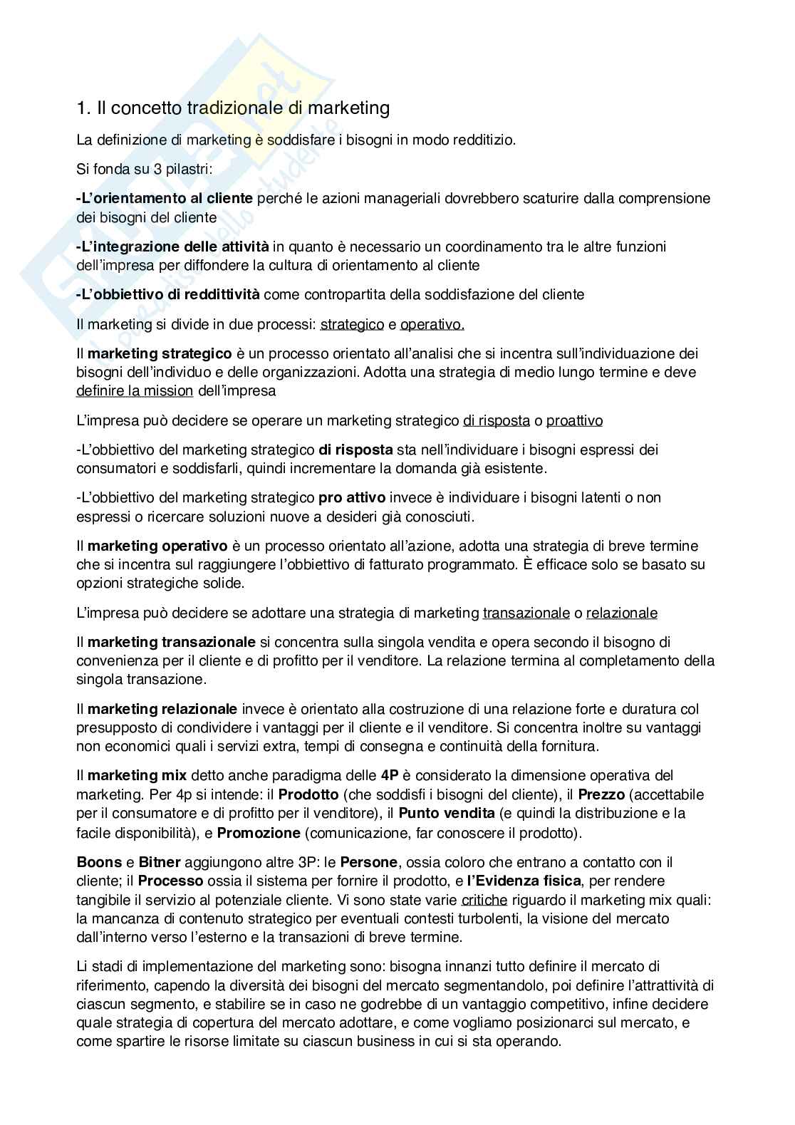 riassunto Marketing strategico Pag. 1