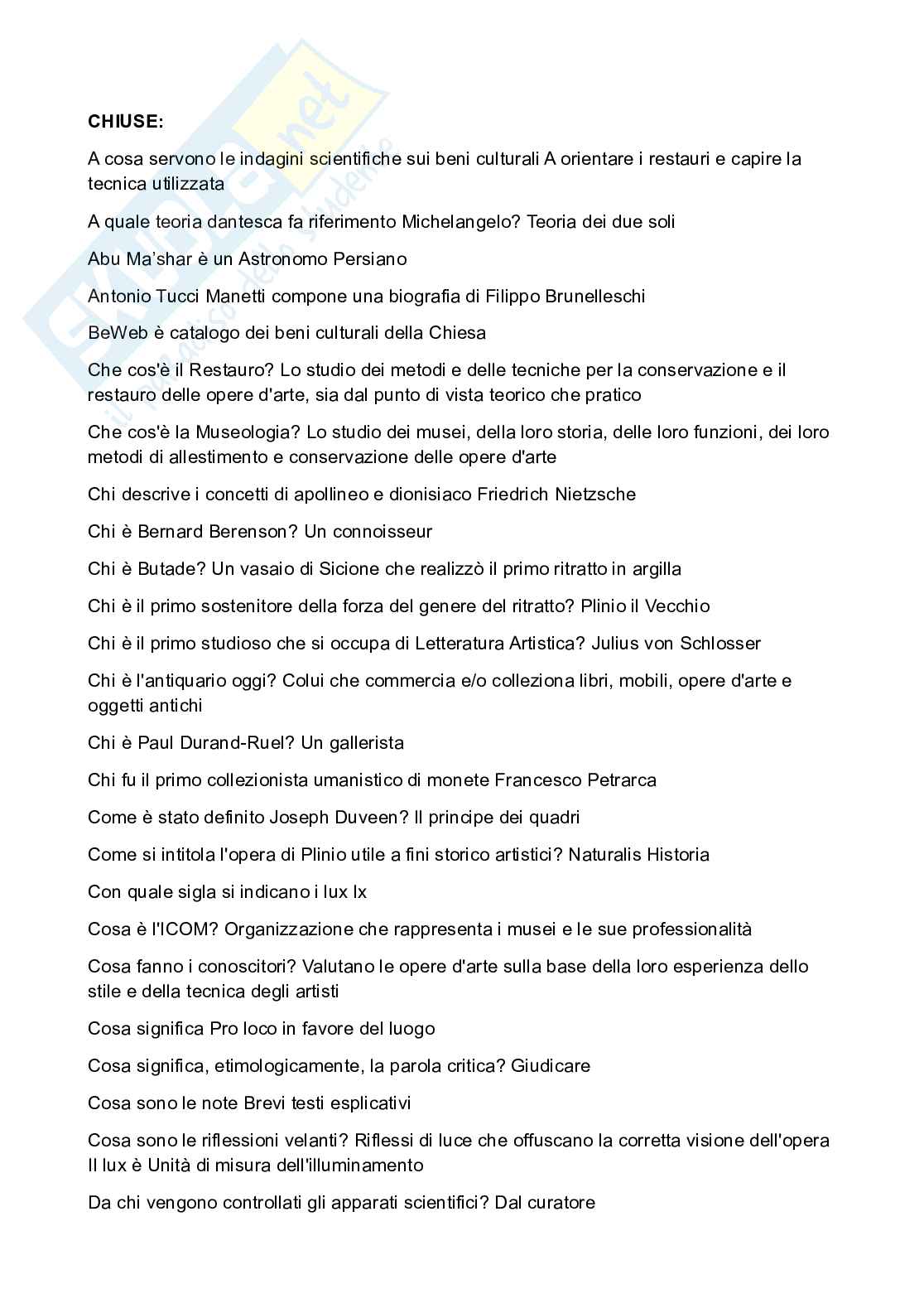 Paniere di Museologia e critica artistica con domande chiuse e aperte in ordine alfabetico Pag. 1