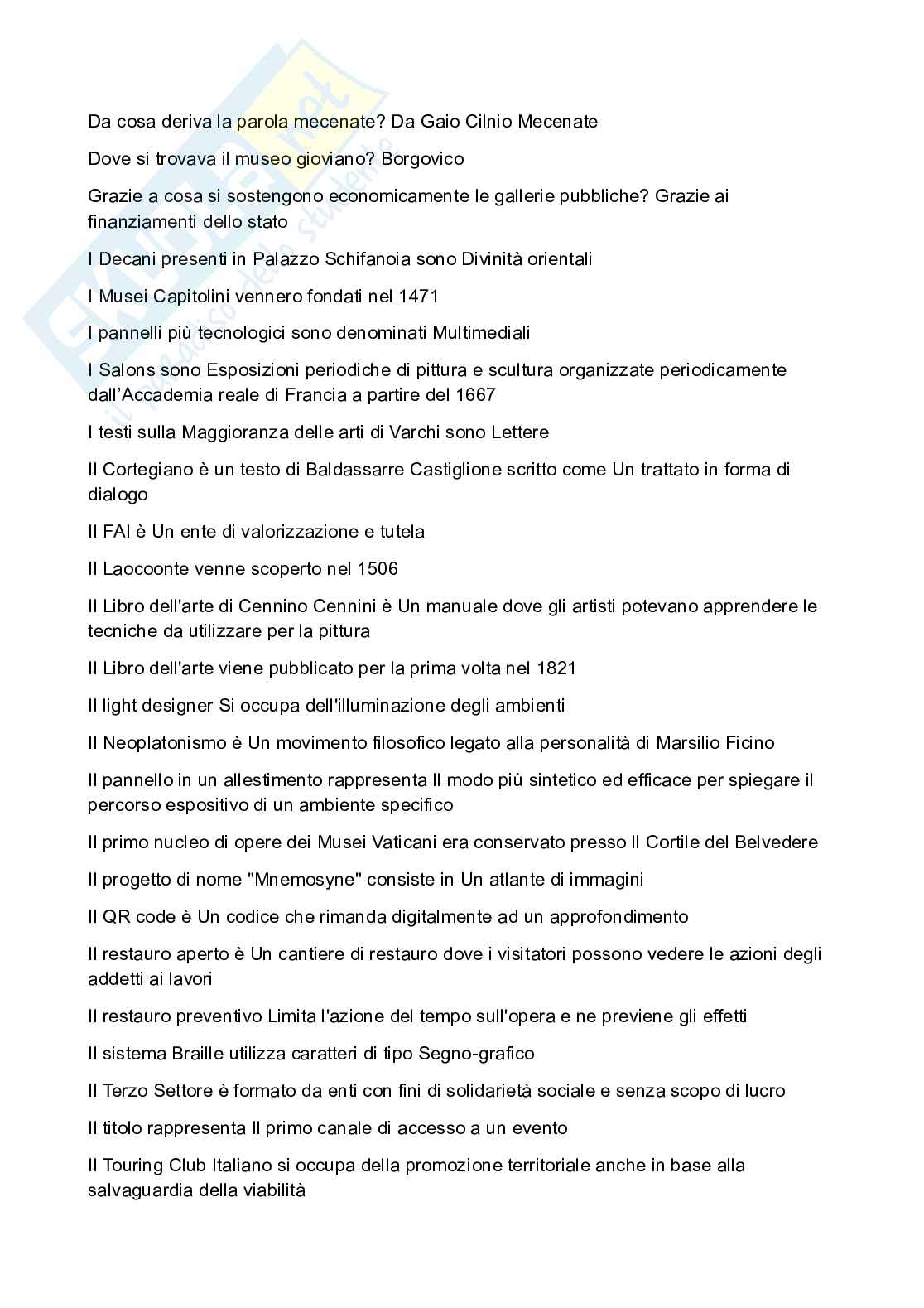 Paniere di Museologia e critica artistica con domande chiuse e aperte in ordine alfabetico Pag. 2