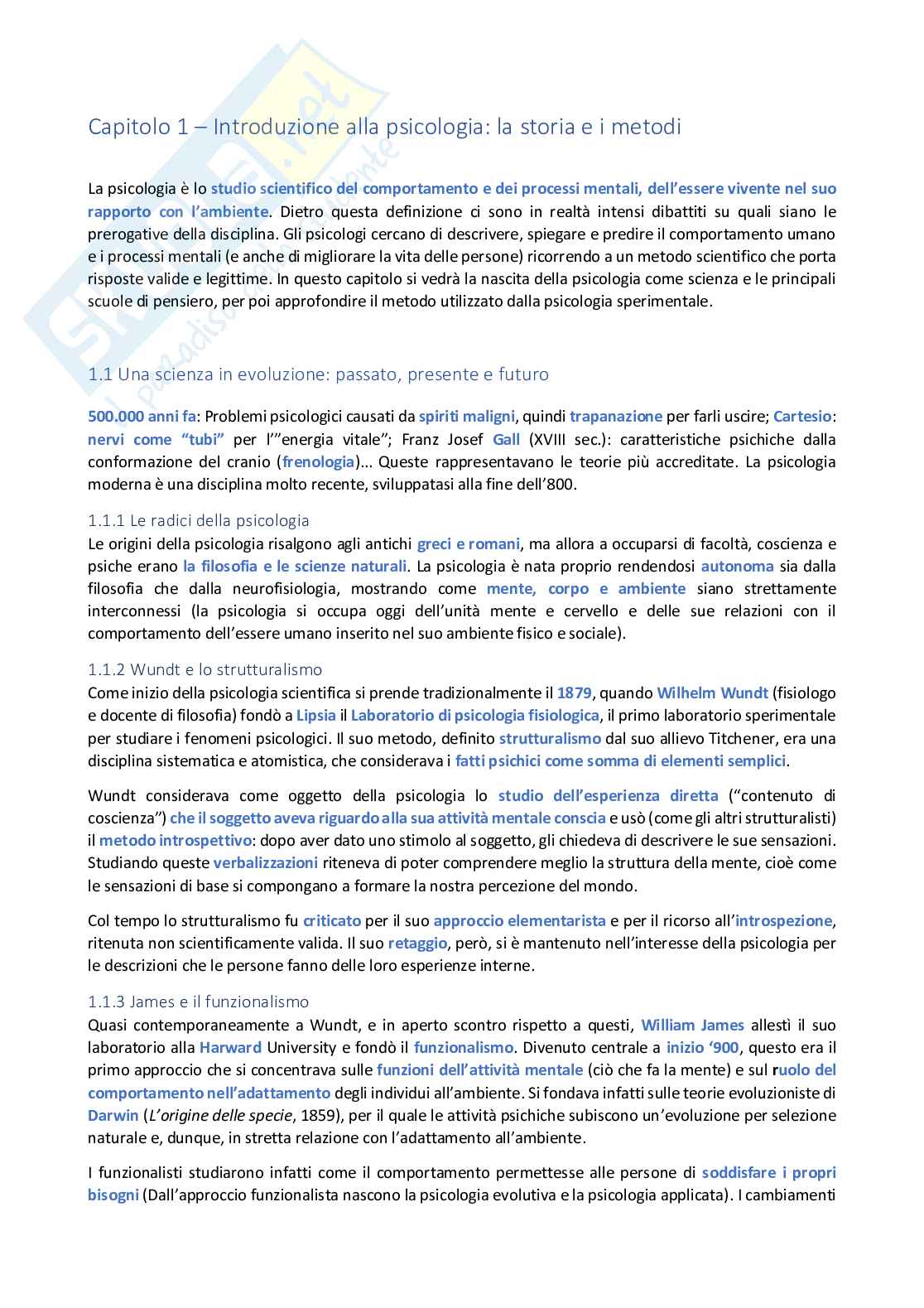 Riassunto esame Fondamenti di psicologia generale, prof. Morabito, libro consigliato Psicologia generale, Feldman Pag. 1