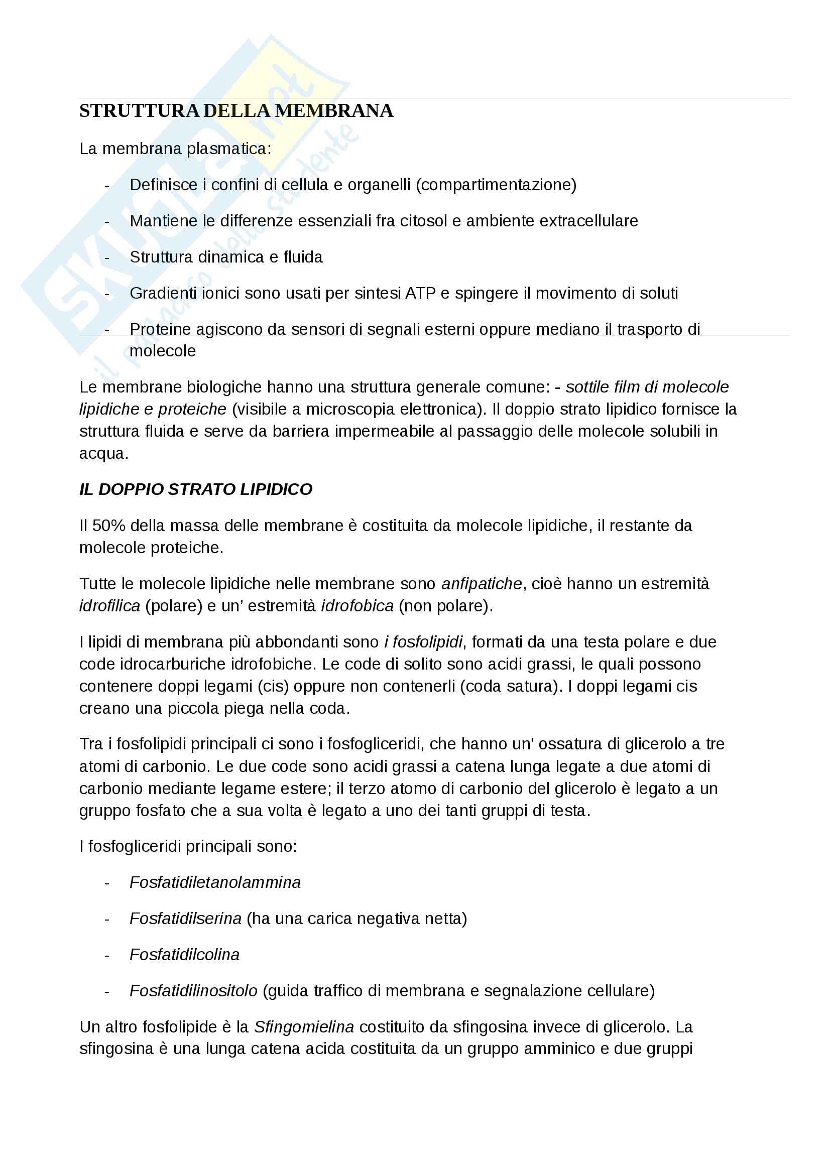 Membrana cellulare Pag. 1