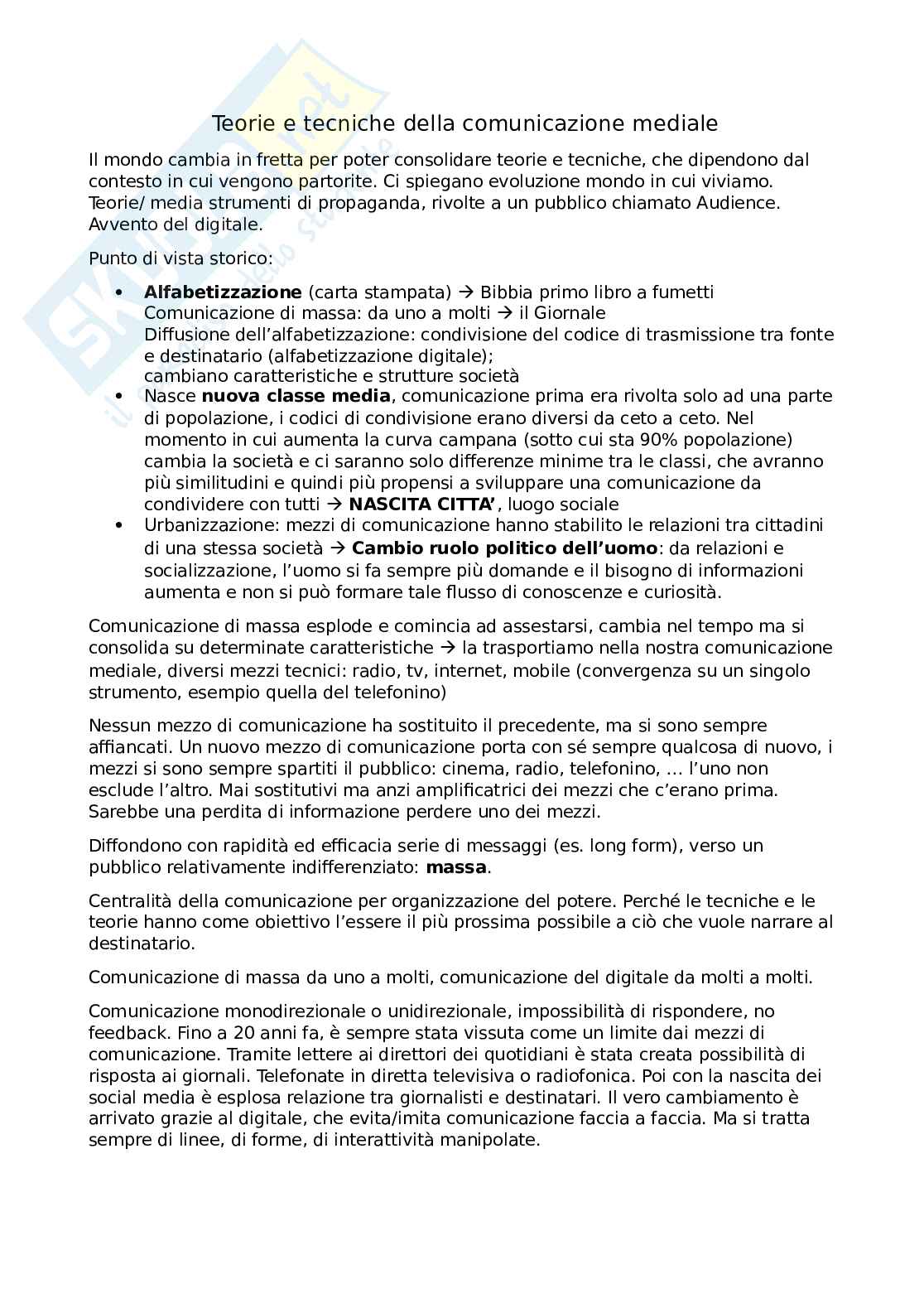 Appunti di Teorie e tecniche della comunicazione mediale Pag. 1
