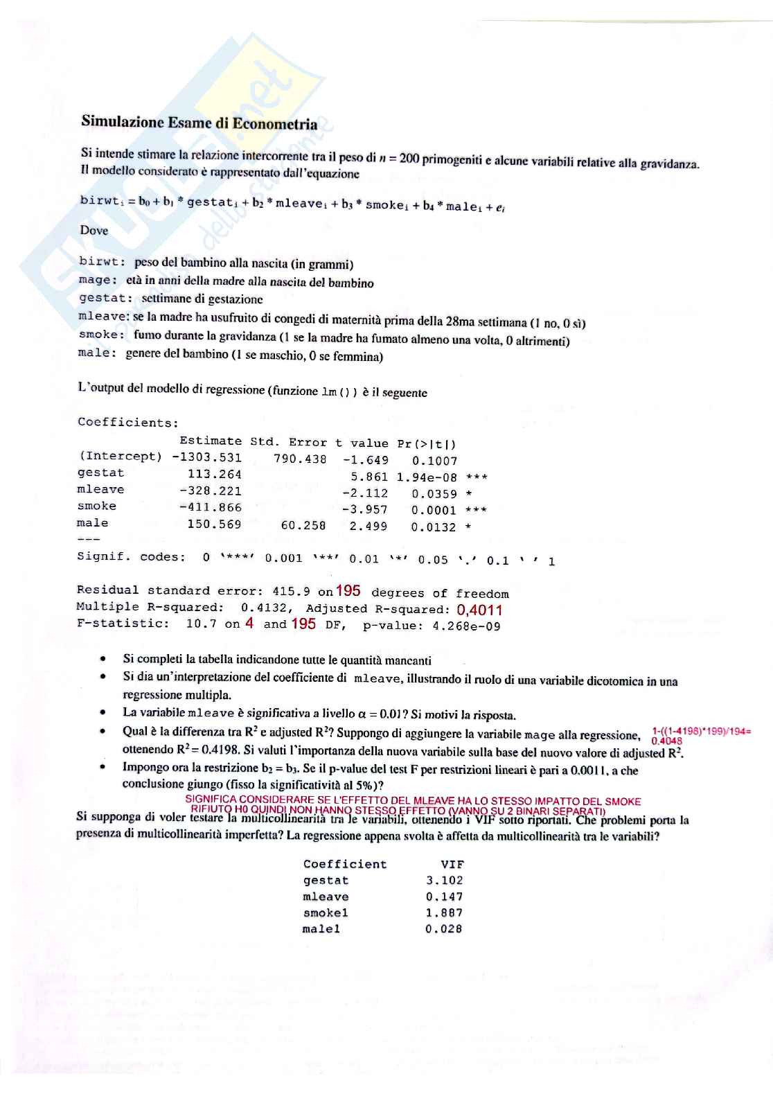 Riassunto, formulario e prove d'esame di Econometria Applicata Pag. 31