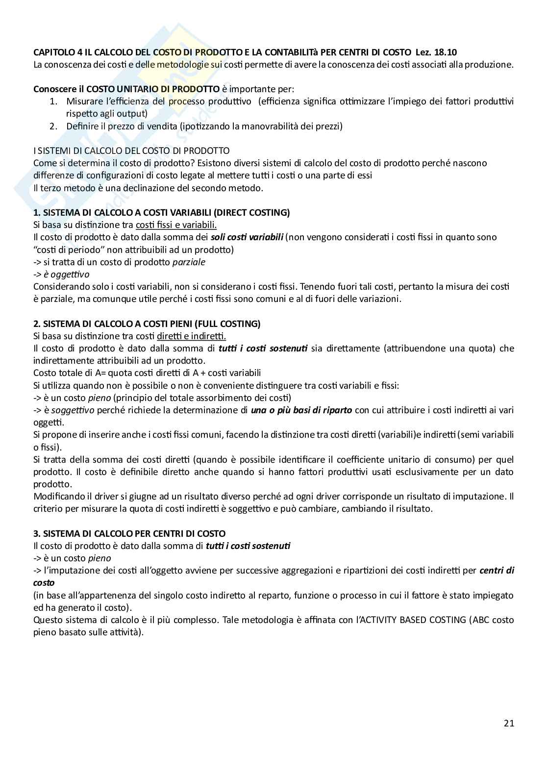 Appunti di Cost Management e Accounting Pag. 21