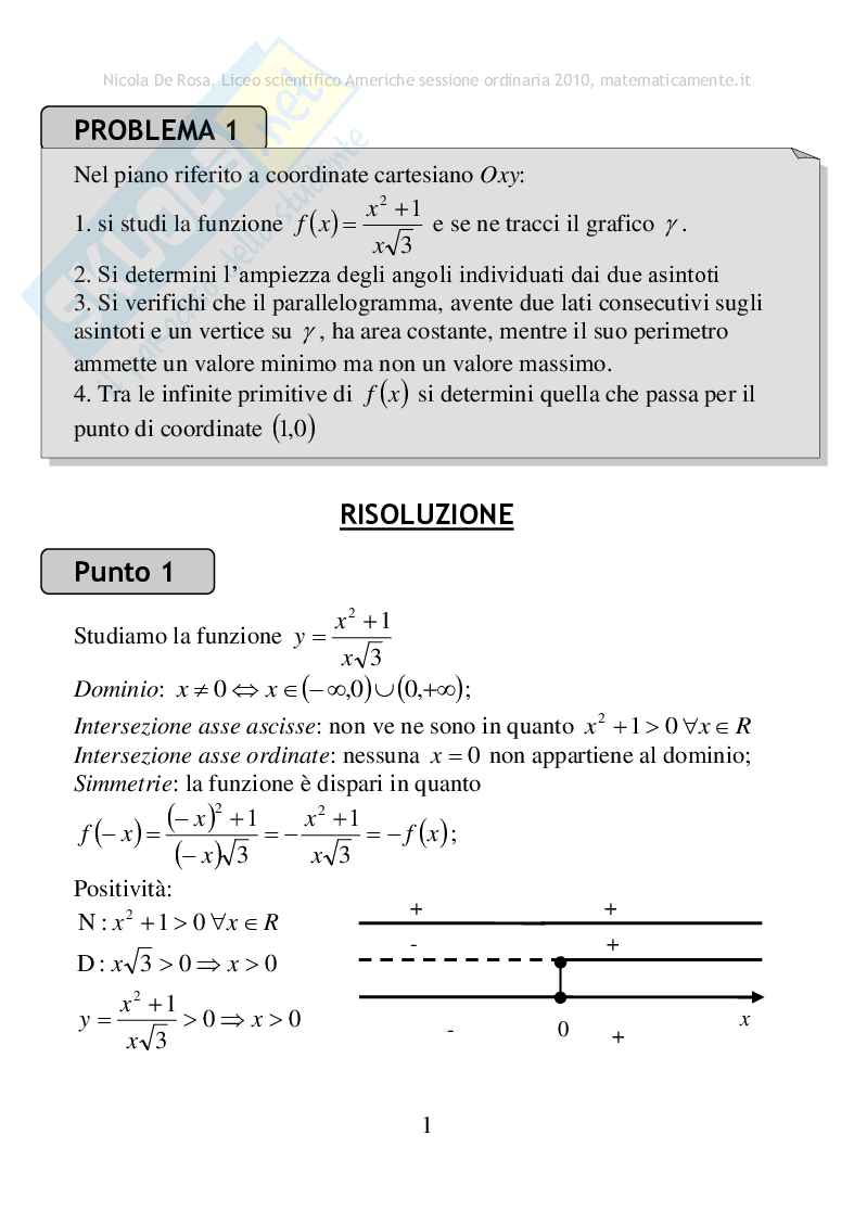 2010 - Liceo scientifico Americhe, sessione ordinaria Pag. 1