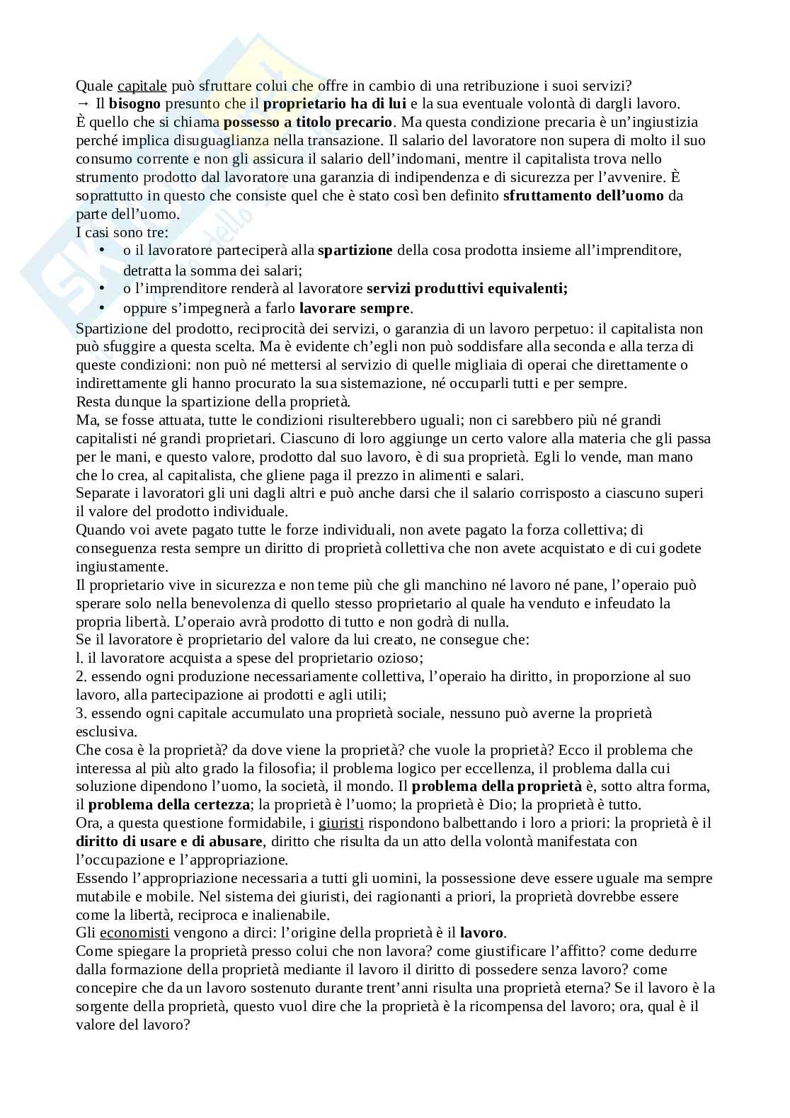 Riassunto esame Storia delle dottrine politiche, prof. Berti, libro consigliato Critica della proprietà e dello stato, Proudon Pag. 2