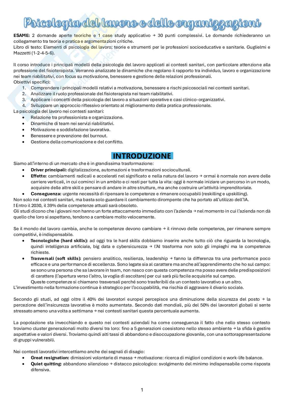 Appunti di Psicologia del lavoro e delle organizzazioni Pag. 1