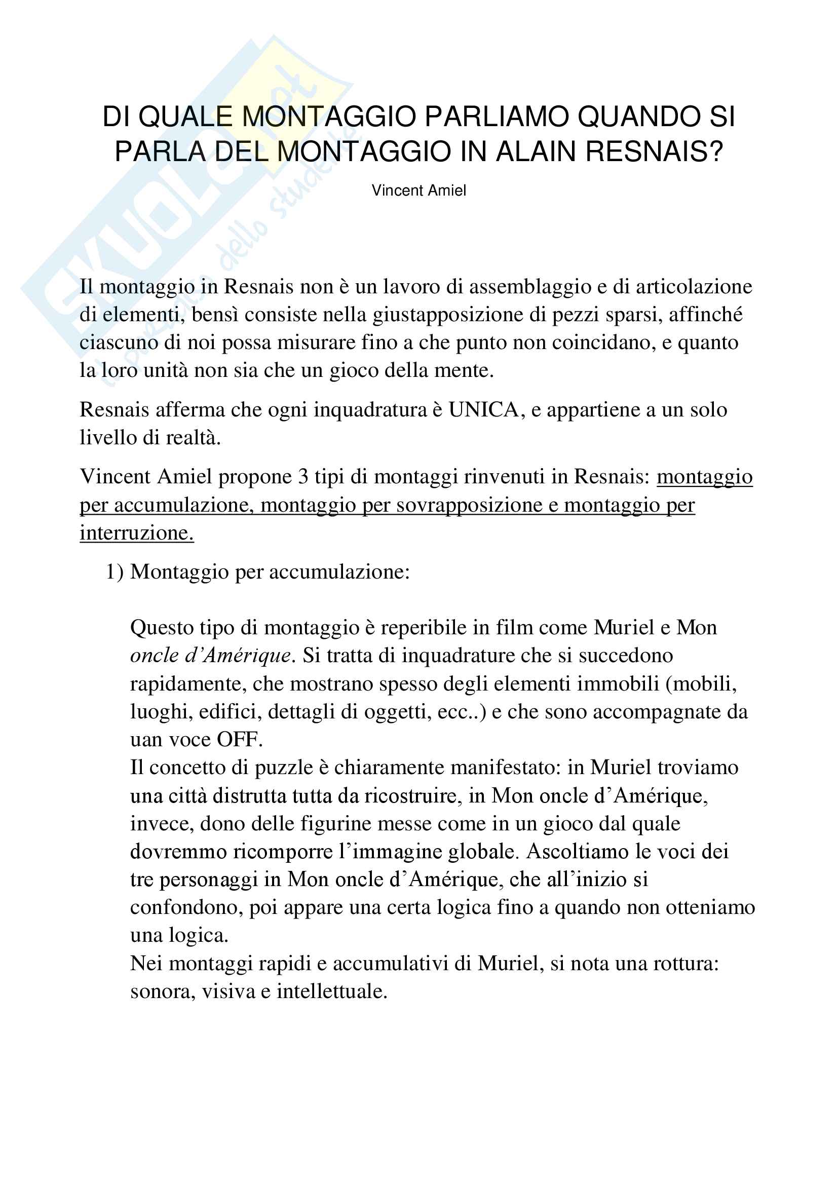 Riassunto esame cinema moderno, docente Fanara, libro consigliato Alain Resnais, l'avventura dei linguaggi, Roberto Zemignan Pag. 2