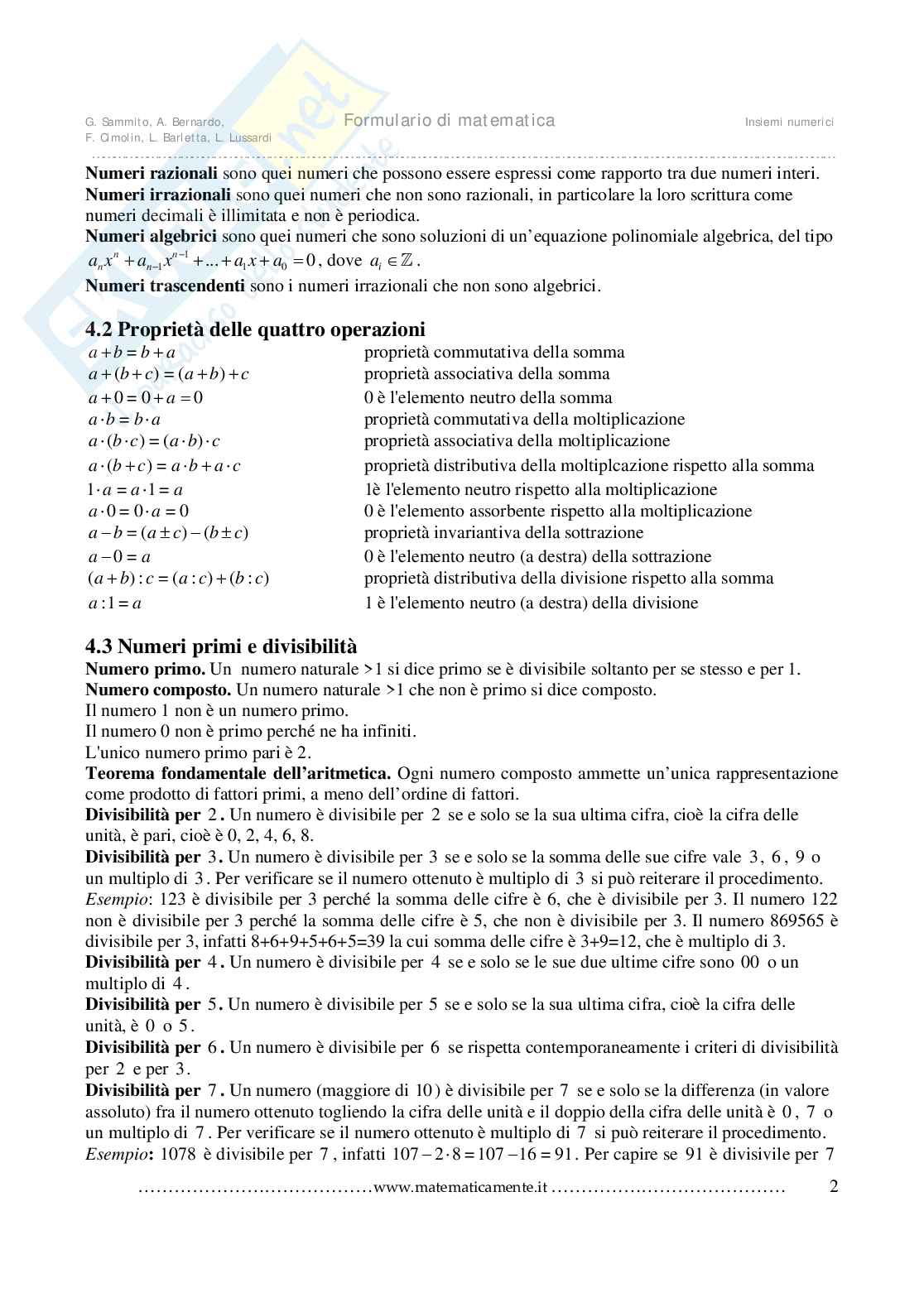 Cosa sono gli insiemi numerici, numeri primi e divisibilità Pag. 2