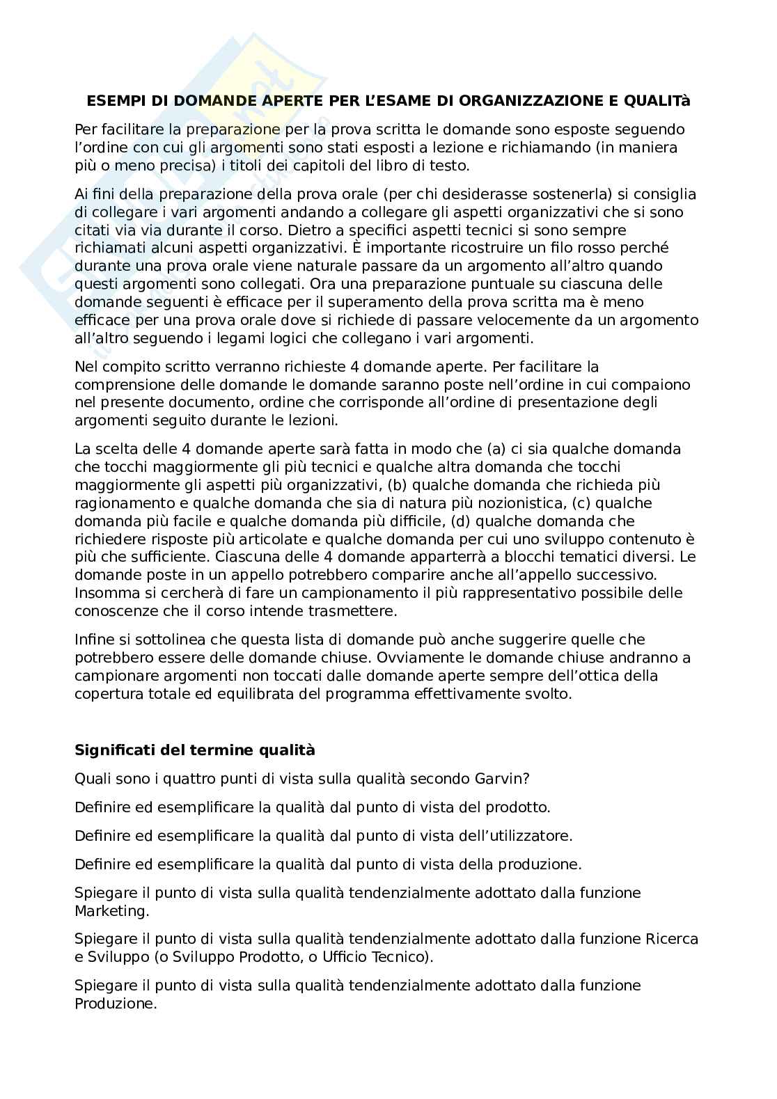 Domande di Qualità e organizzazione Pag. 1