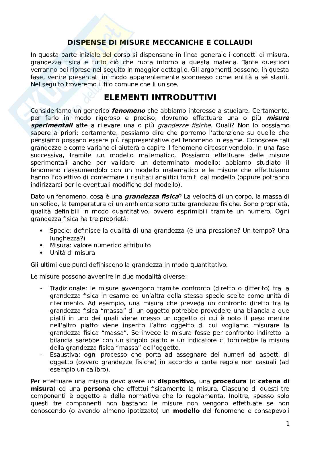 Appunti di Misure meccaniche e collaudi Pag. 1