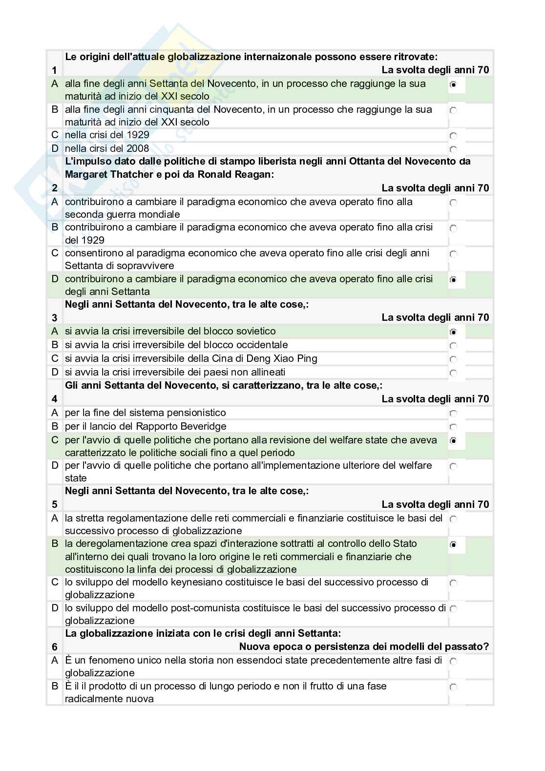 Storia della globalizzazione e dei mercati internazionali - test autovalutazione fine modulo completi Pag. 31