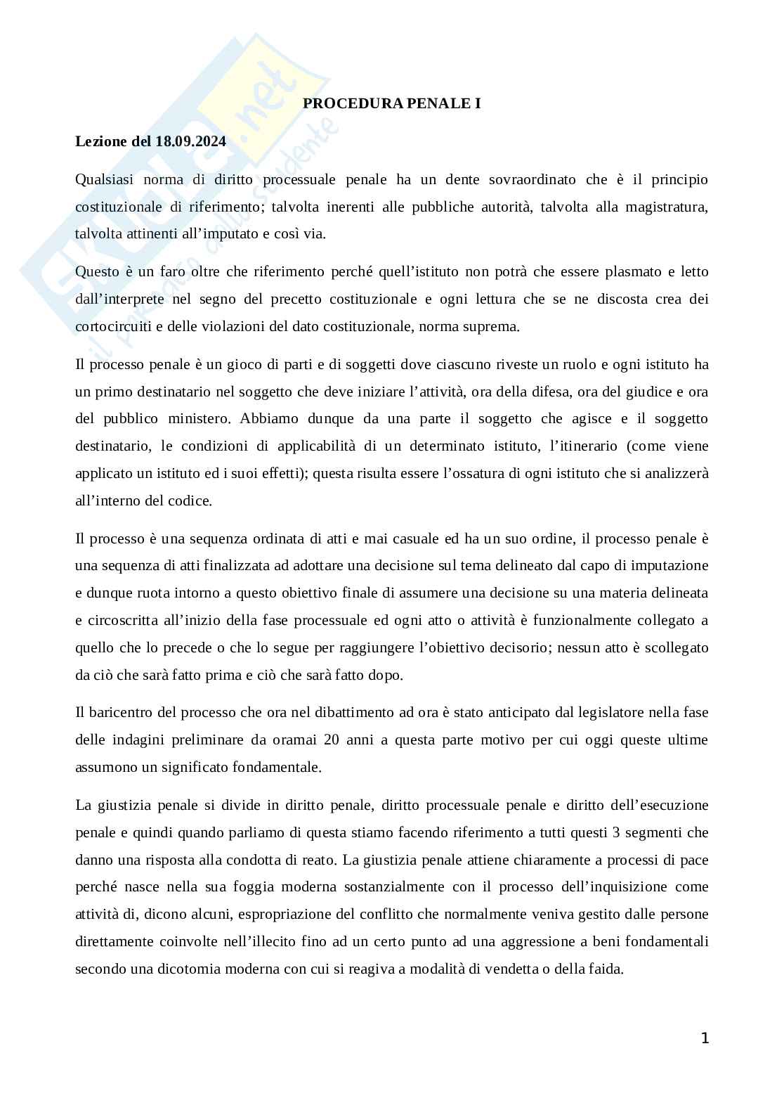 Procedura penale I Pag. 1