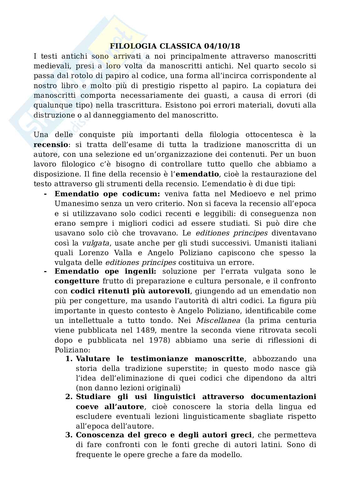 Appunti - Filologia classica (prof. Danese) Pag. 1