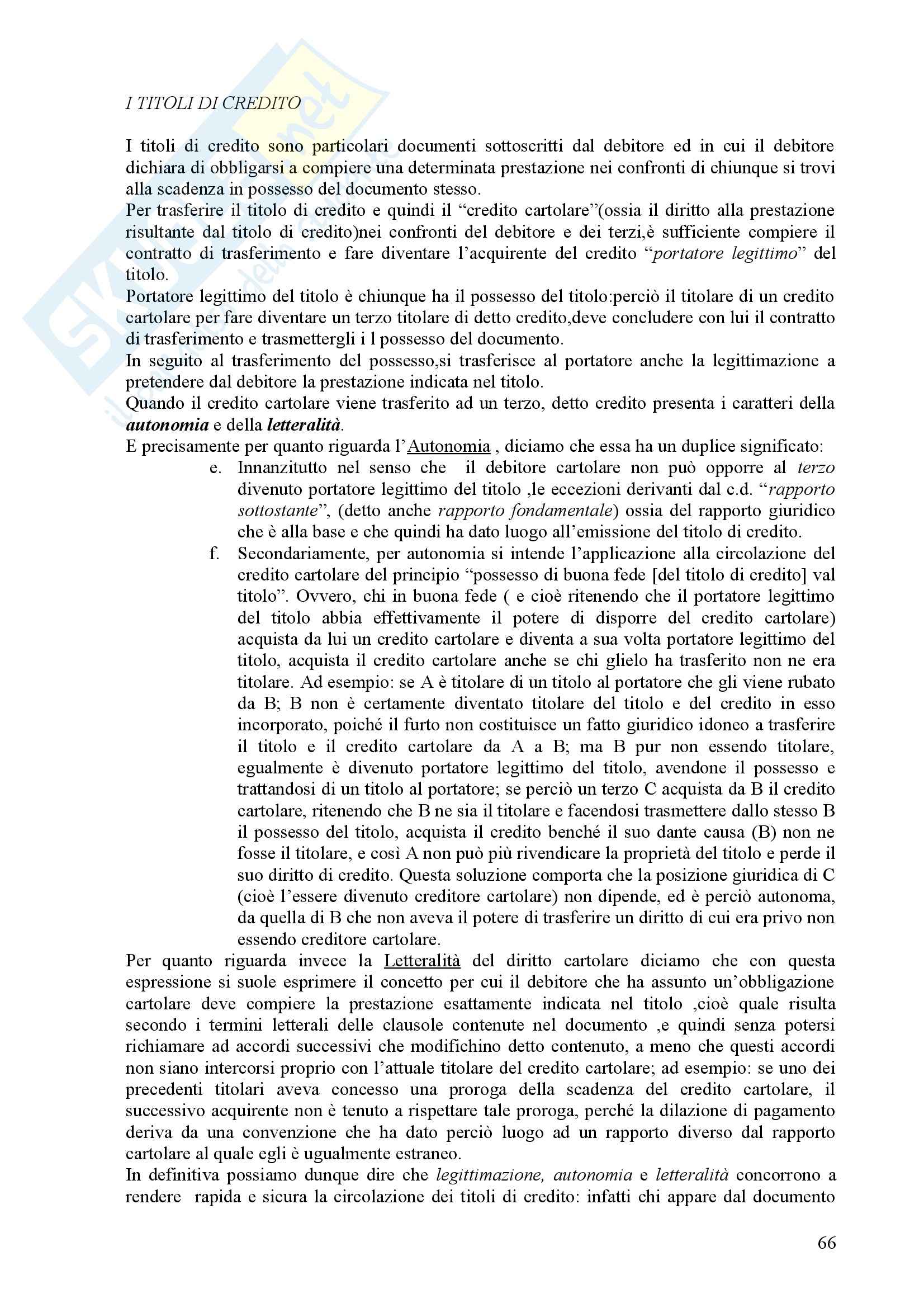 Riassunto esame Diritto Commerciale, prof. Libertini, libro consigliato Diritto Commerciale, Auletta, Salanitro Pag. 66