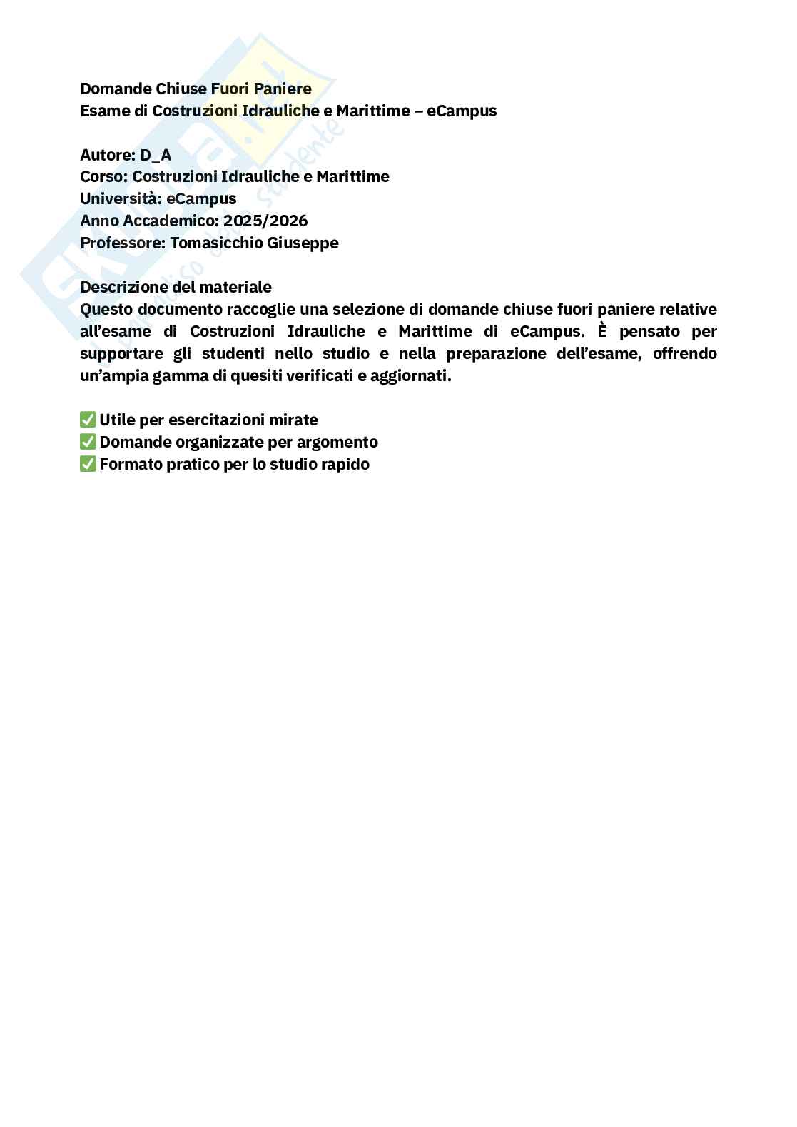 Costruzioni marittime – Domande fuori paniere risposte chiuse (ordine alfabetico) – A.A. 2025/2026  Pag. 2