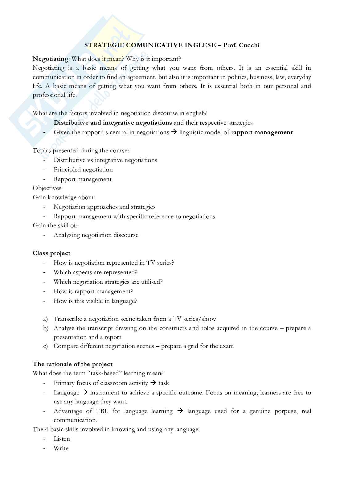 Appunti di strategie comunicative della lingua inglese Pag. 1