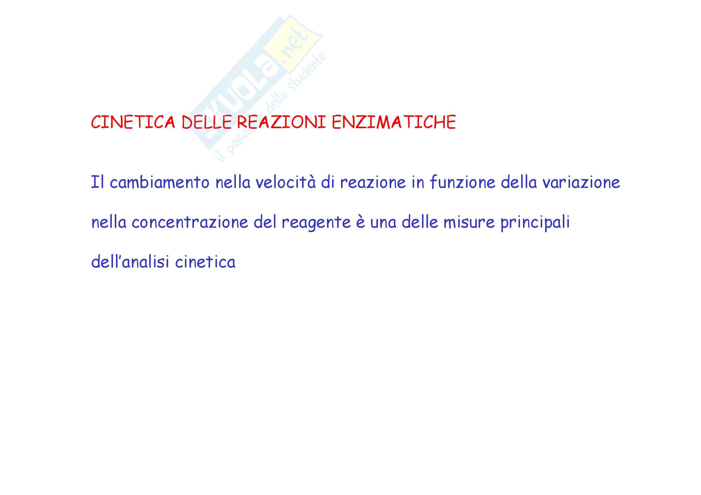 Biochimica - Cinetica delle reazioni enzimatiche Pag. 1