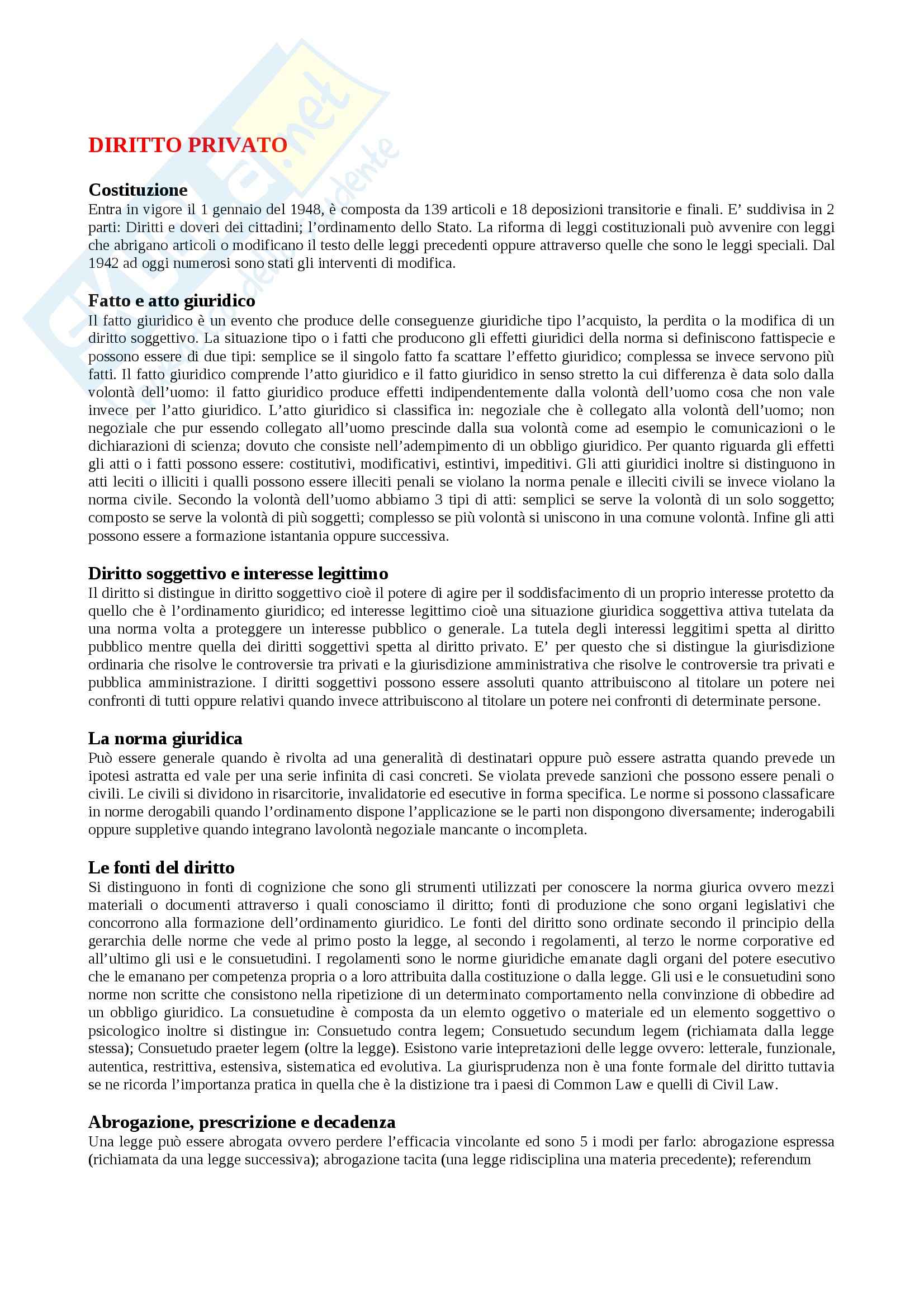 Lezioni, Diritto privato Pag. 1