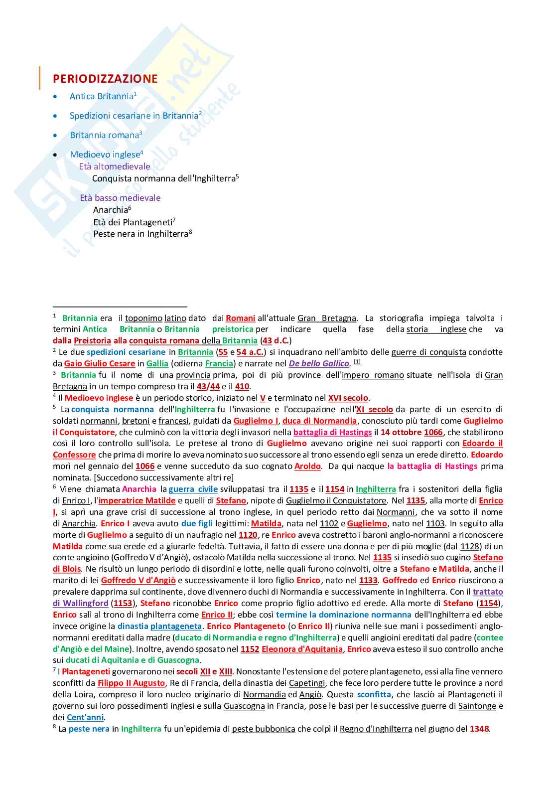 Periodizzazione storia inglese Pag. 1