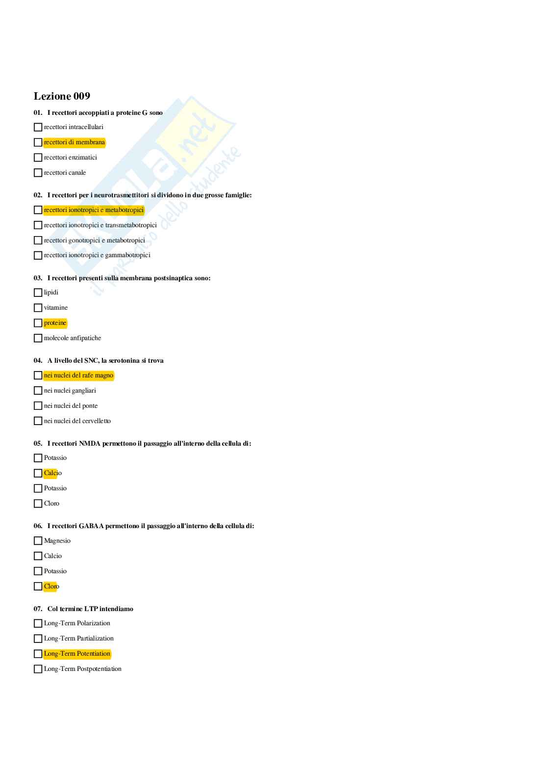 Paniere Fisiologia (2026) - Risposte multiple corrette Pag. 16
