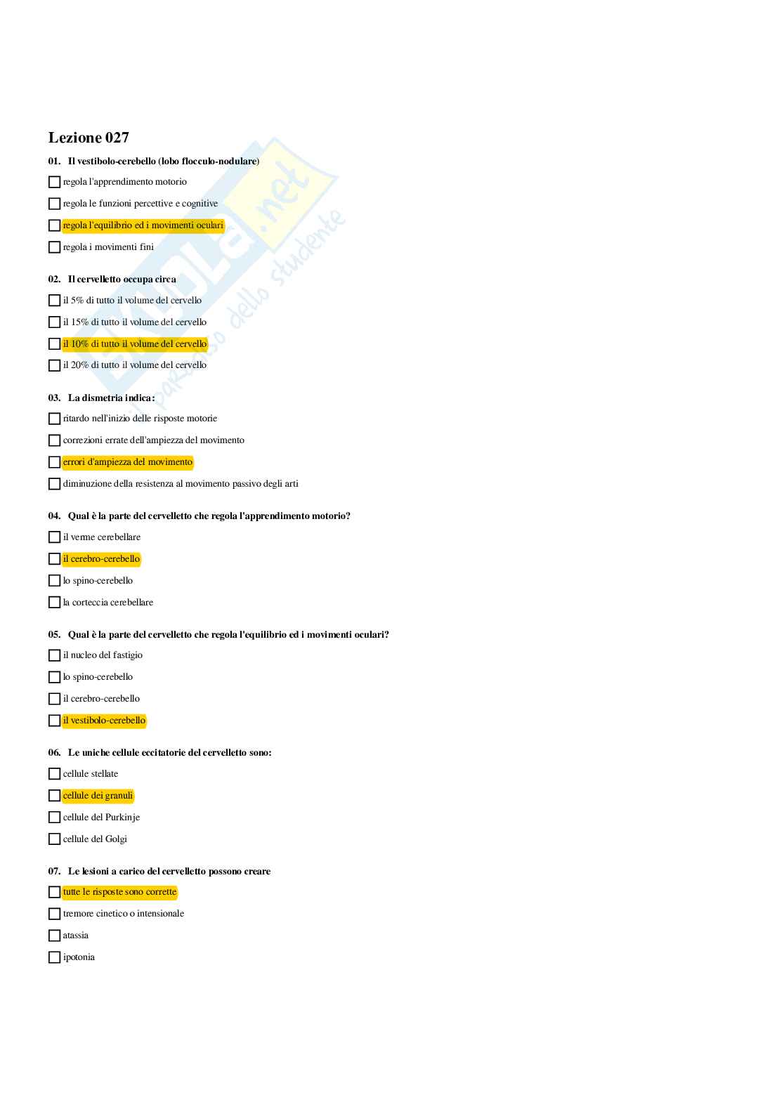 Paniere Fisiologia (2026) - Risposte multiple corrette Pag. 46
