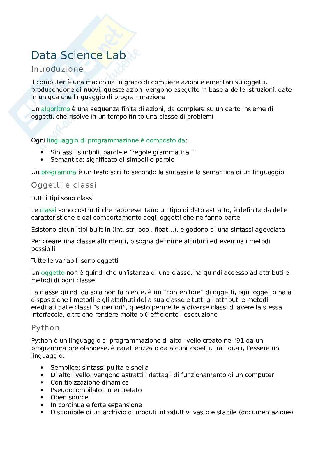 Appunti Data science lab Pag. 1