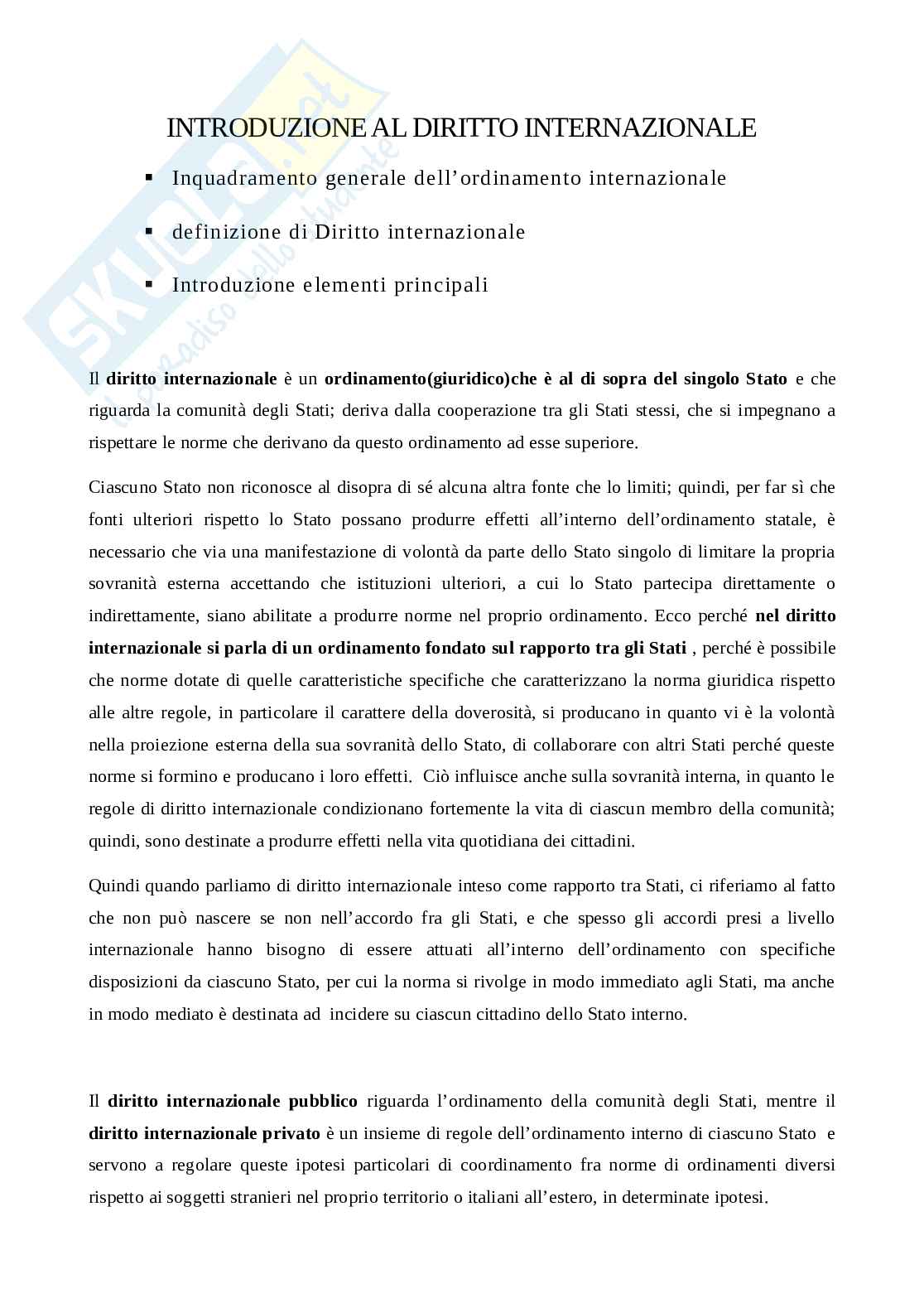 Introduzione al diritto internazionale  Pag. 1