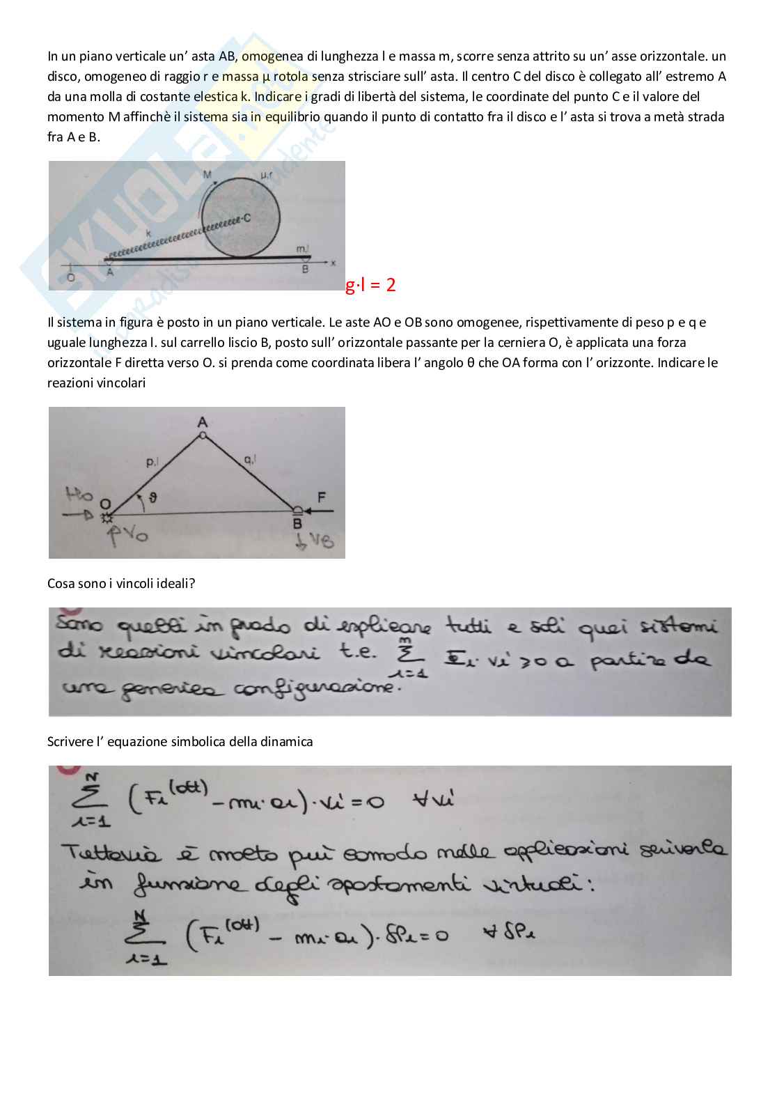 Paniere meccanica razionale e statica - domande aperte Pag. 16