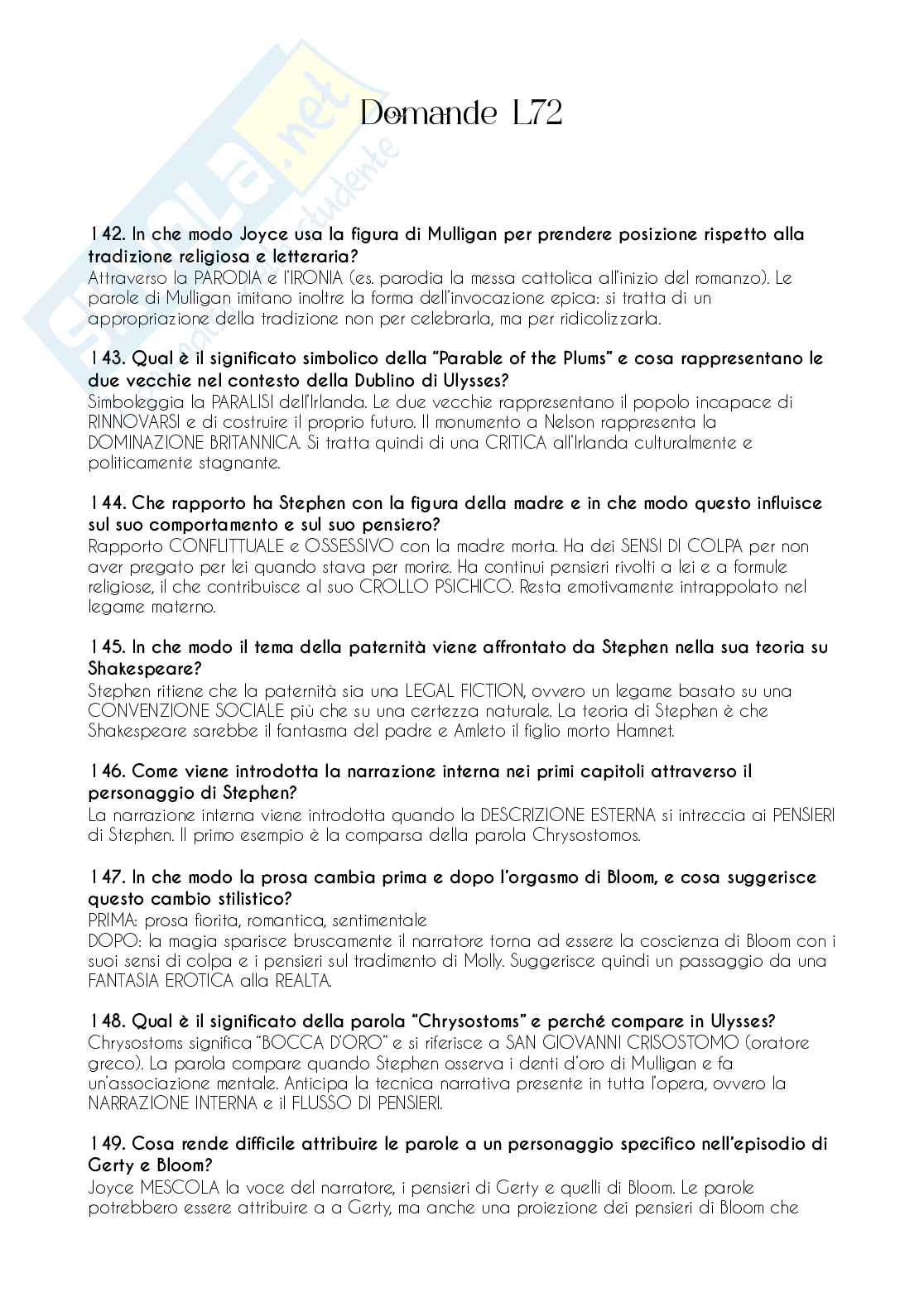 Domande II parte paniere di Letteratura inglese 4  Pag. 1
