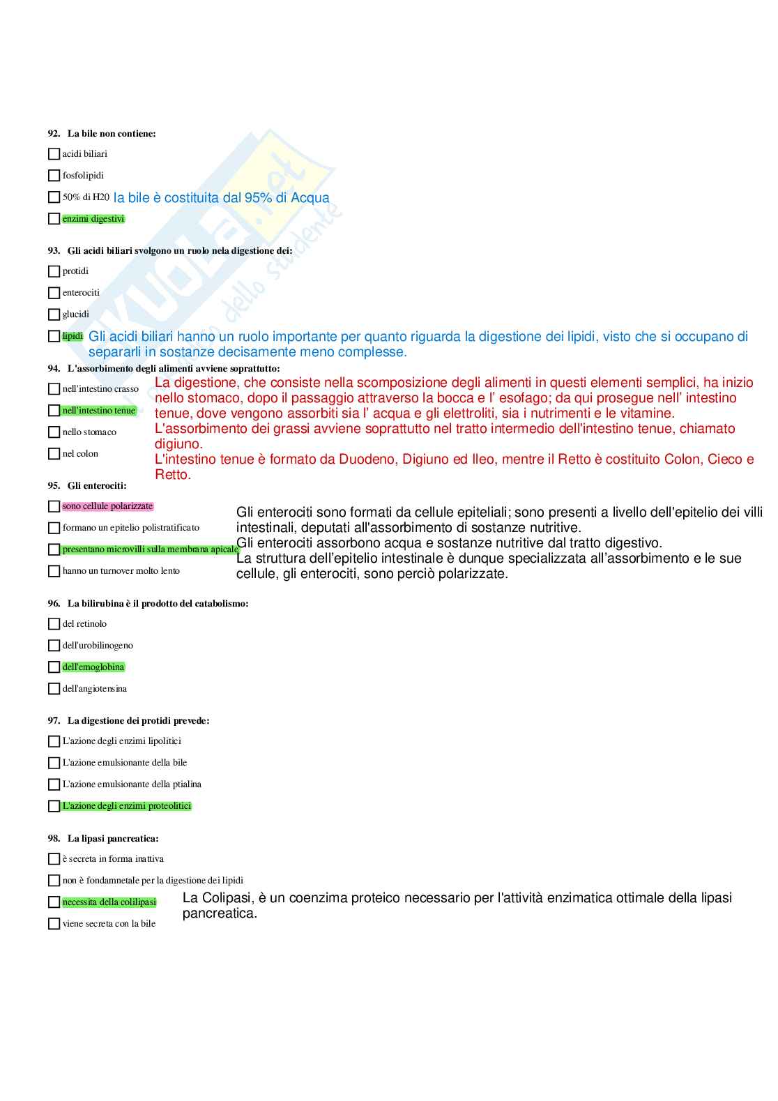 Paniere Fisiologia  - Risposte multiple - aggiornato (2026) Pag. 16