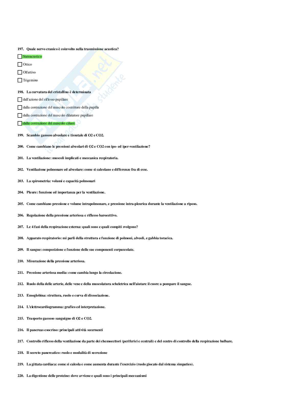 Paniere Fisiologia  - Risposte multiple - aggiornato (2026) Pag. 31