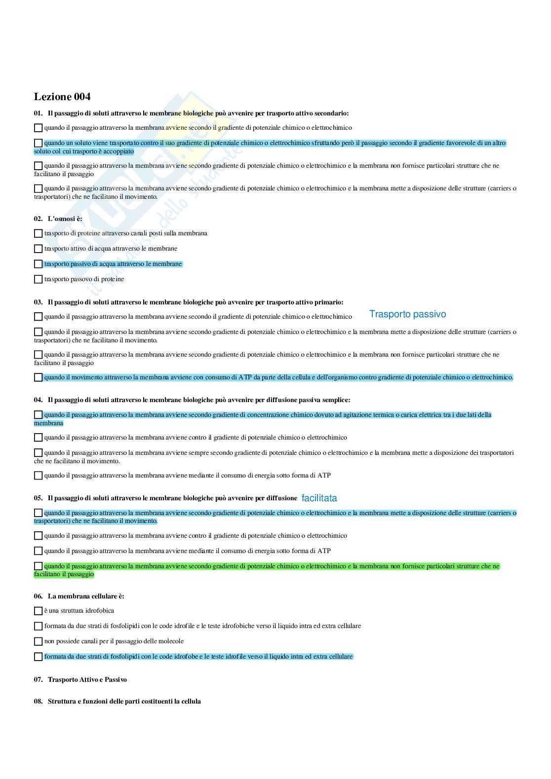 Paniere Fisiologia  - Risposte multiple - aggiornato (2026) Pag. 36