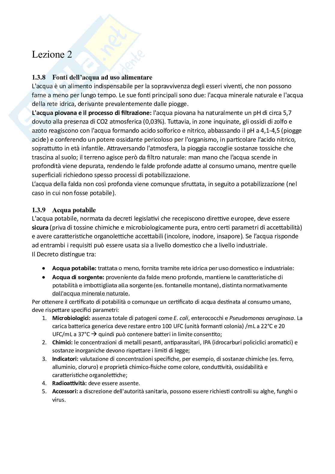 Lezione 2 di Chimica degli alimenti Pag. 1