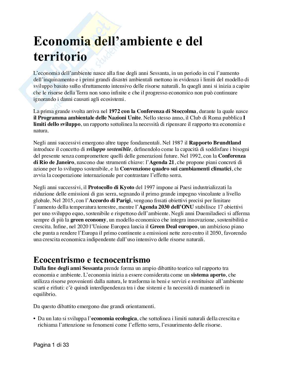 Economia dell'ambiente e del territorio Pag. 1