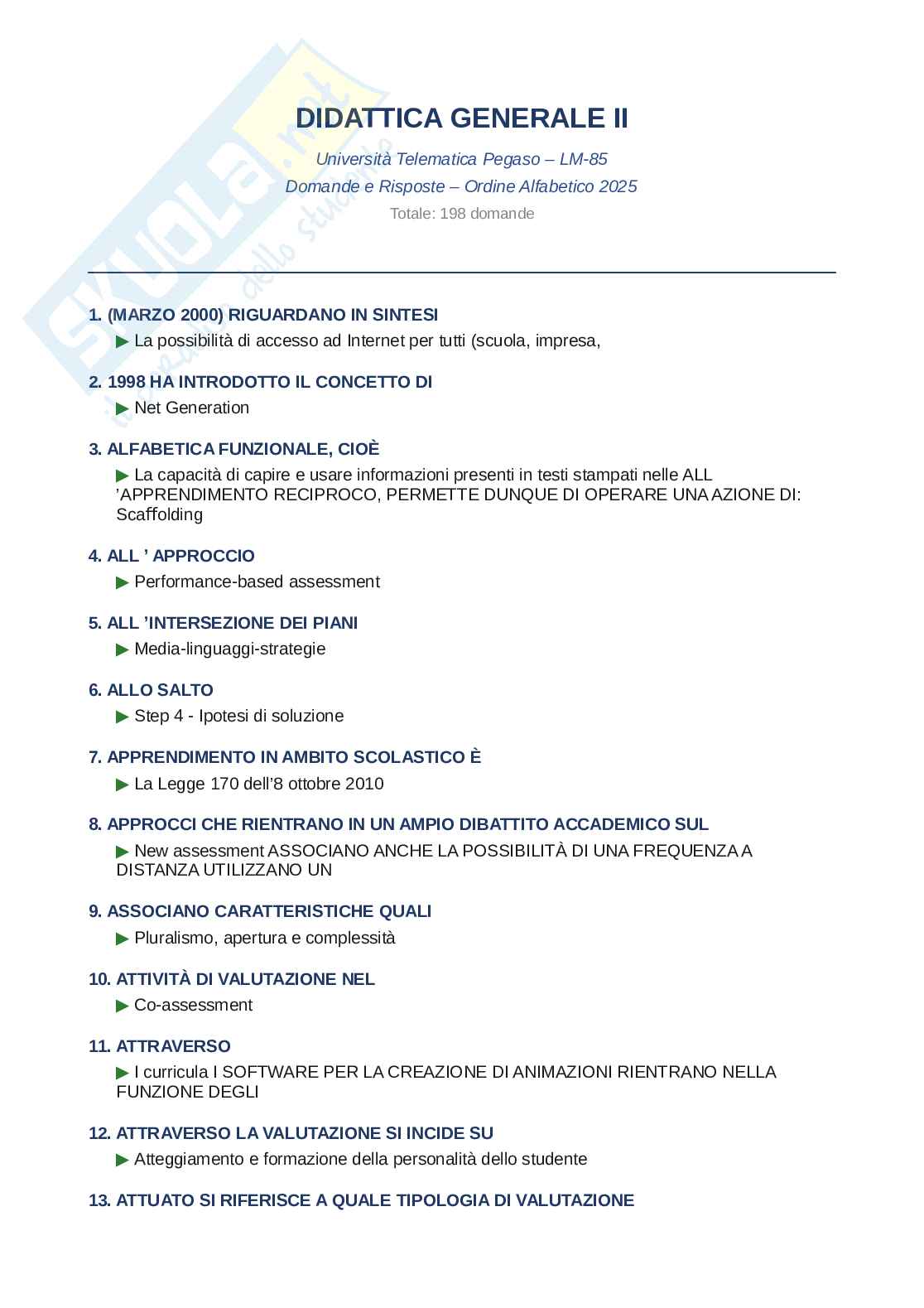 Domande e risposte Didattica generale, ordine alfabetico 2025 Pag. 1