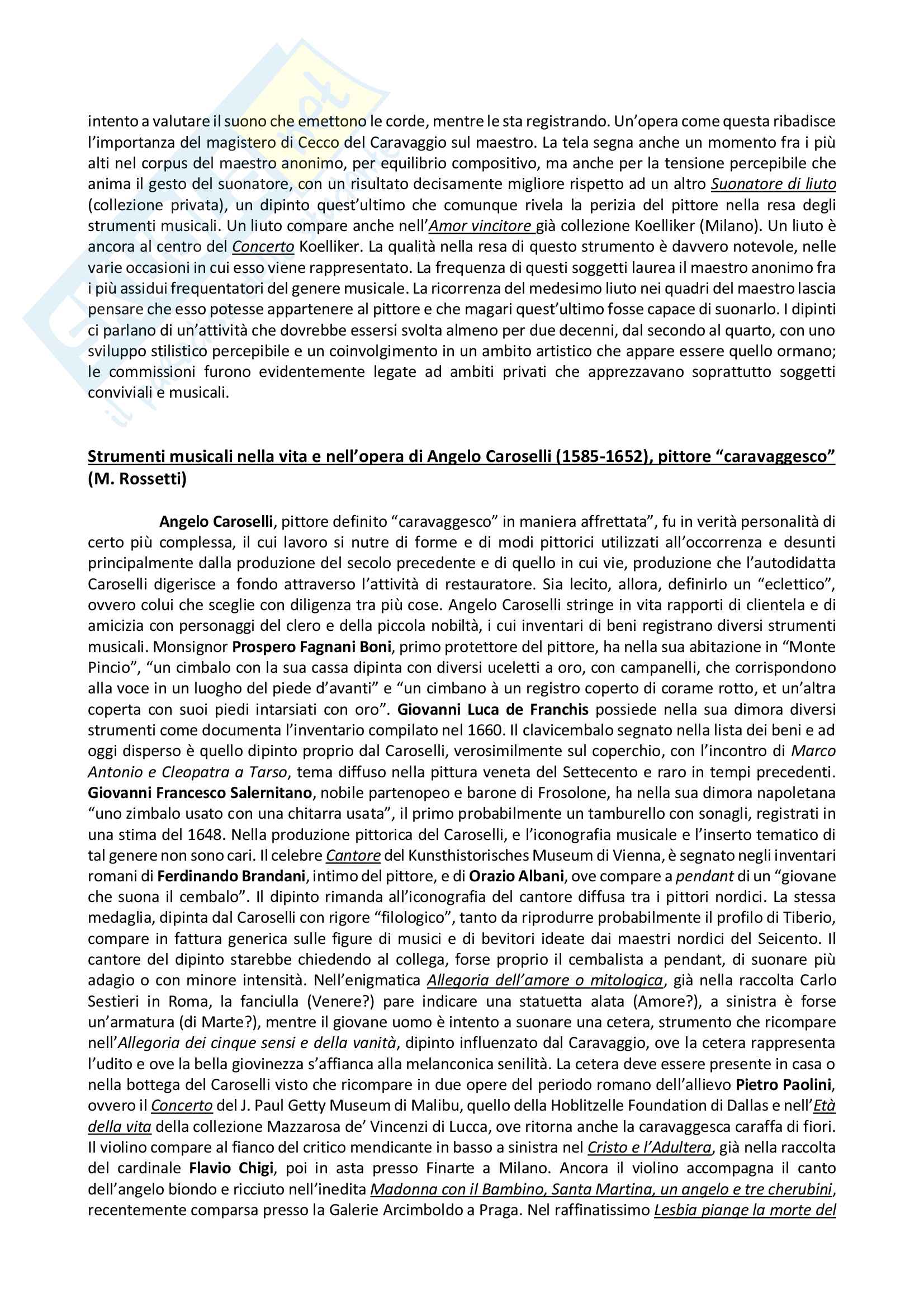 Riassunto esame Storia dell'arte moderna, prof. Macioce, libro consigliato La musica al tempo di Caravaggio, a cura di S. Macioce, E. De Pascale Pag. 21