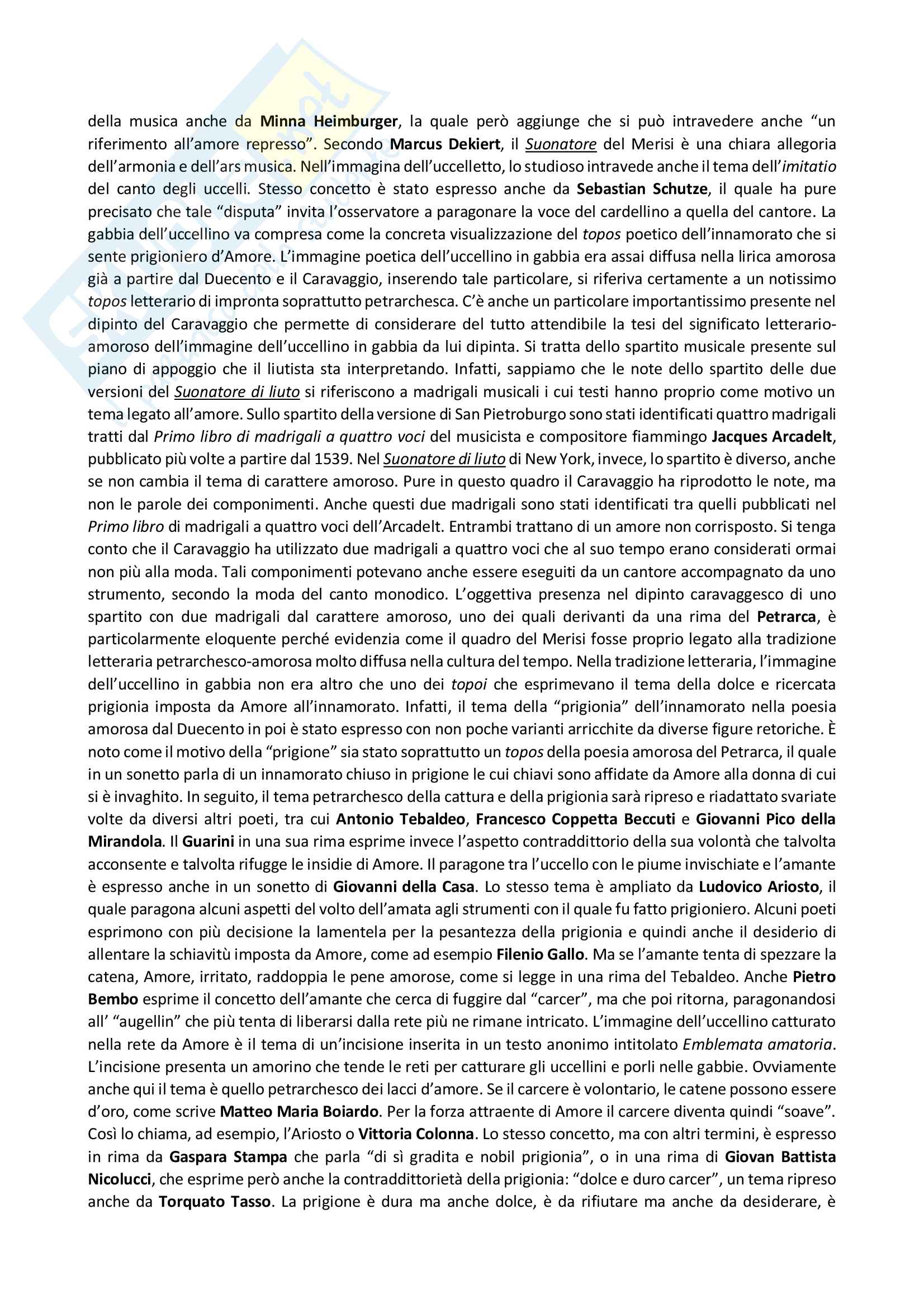 Riassunto esame Storia dell'arte moderna, prof. Macioce, libro consigliato La musica al tempo di Caravaggio, a cura di S. Macioce, E. De Pascale Pag. 6