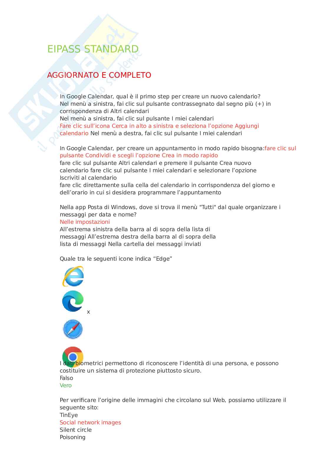 EIPASS Standard - Guida all'Utilizzo di Google Calendar e Windows Mail. Aggiornato e completo. In ordine  Pag. 1