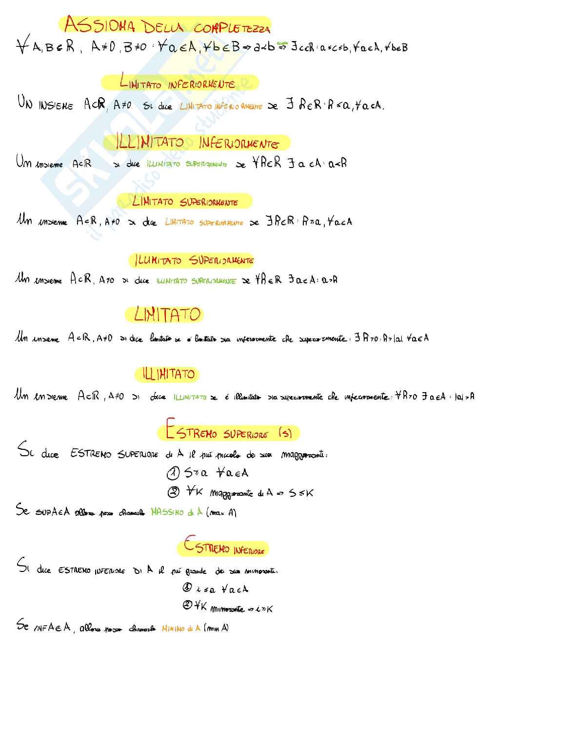 Analisi 1 - Teoria: teoremi e definizioni di tutto il programma  Pag. 2