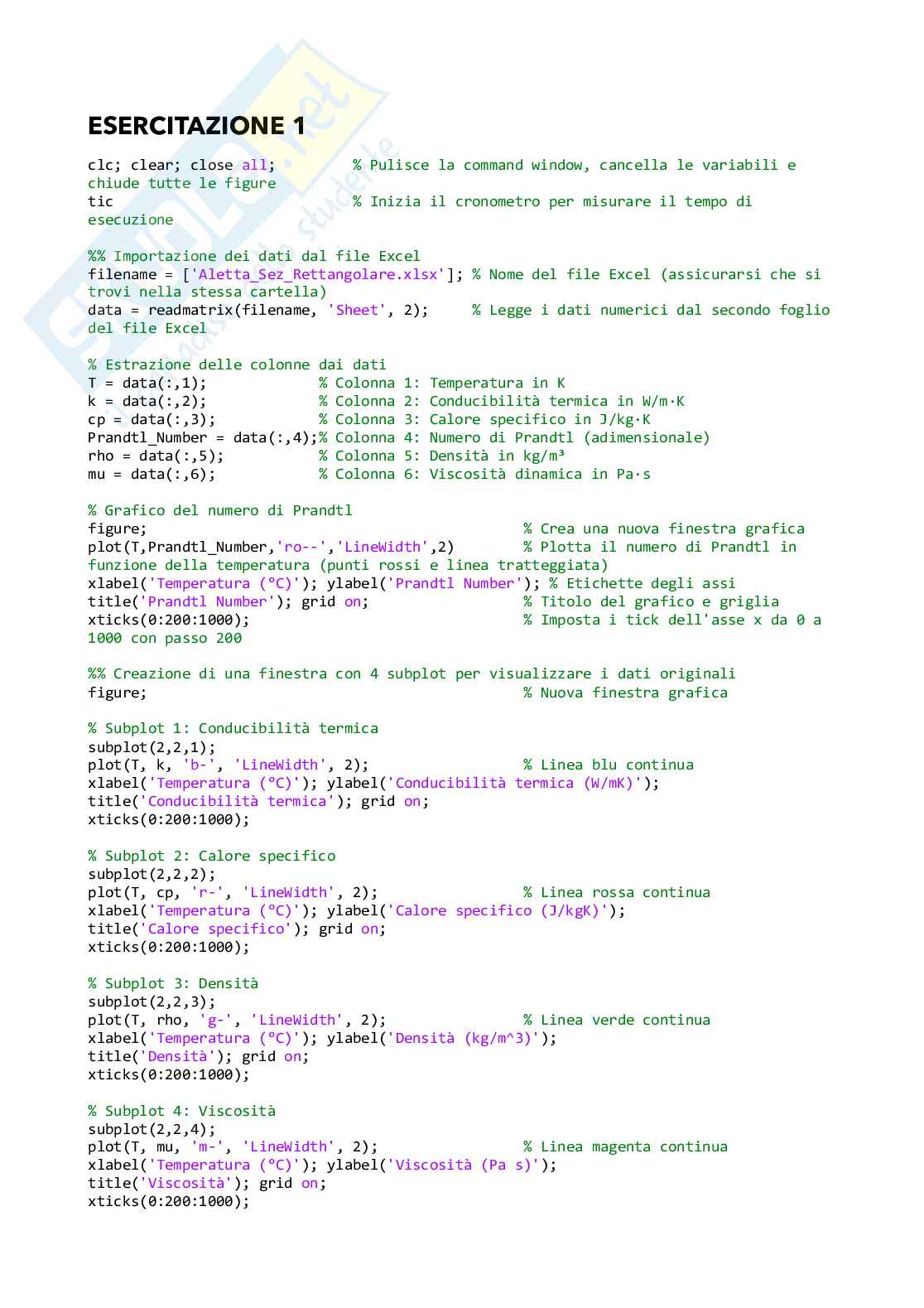 Esercitazioni Matlab - esame di Metodi numerici per l'ingegneria navale Pag. 1