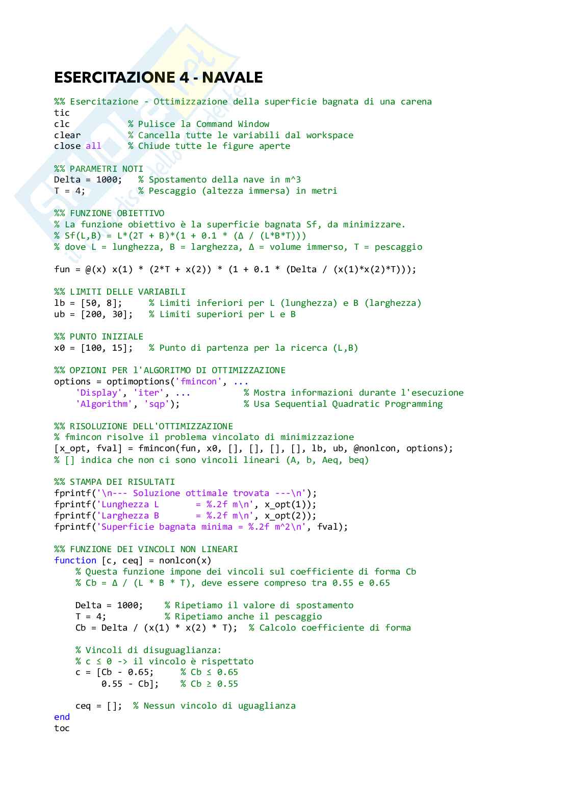Esercitazioni Matlab - esame di Metodi numerici per l'ingegneria navale Pag. 6