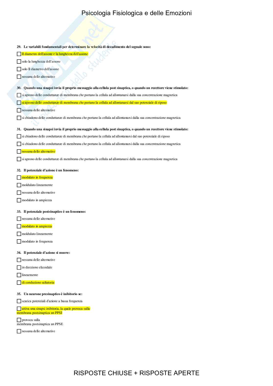Psicologia Fisiologica e delle Emozioni - Paniere compilato Pag. 31