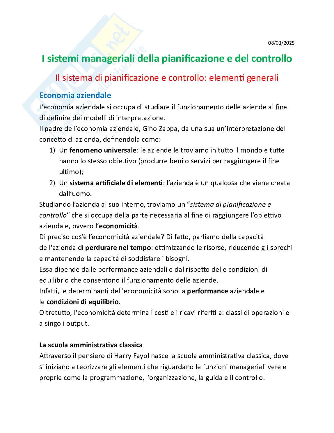 Programmazione e controllo delle imprese turistiche - Teoria, parte 1 - I sistemi manageriali della pianificazione e del controllo Pag. 1