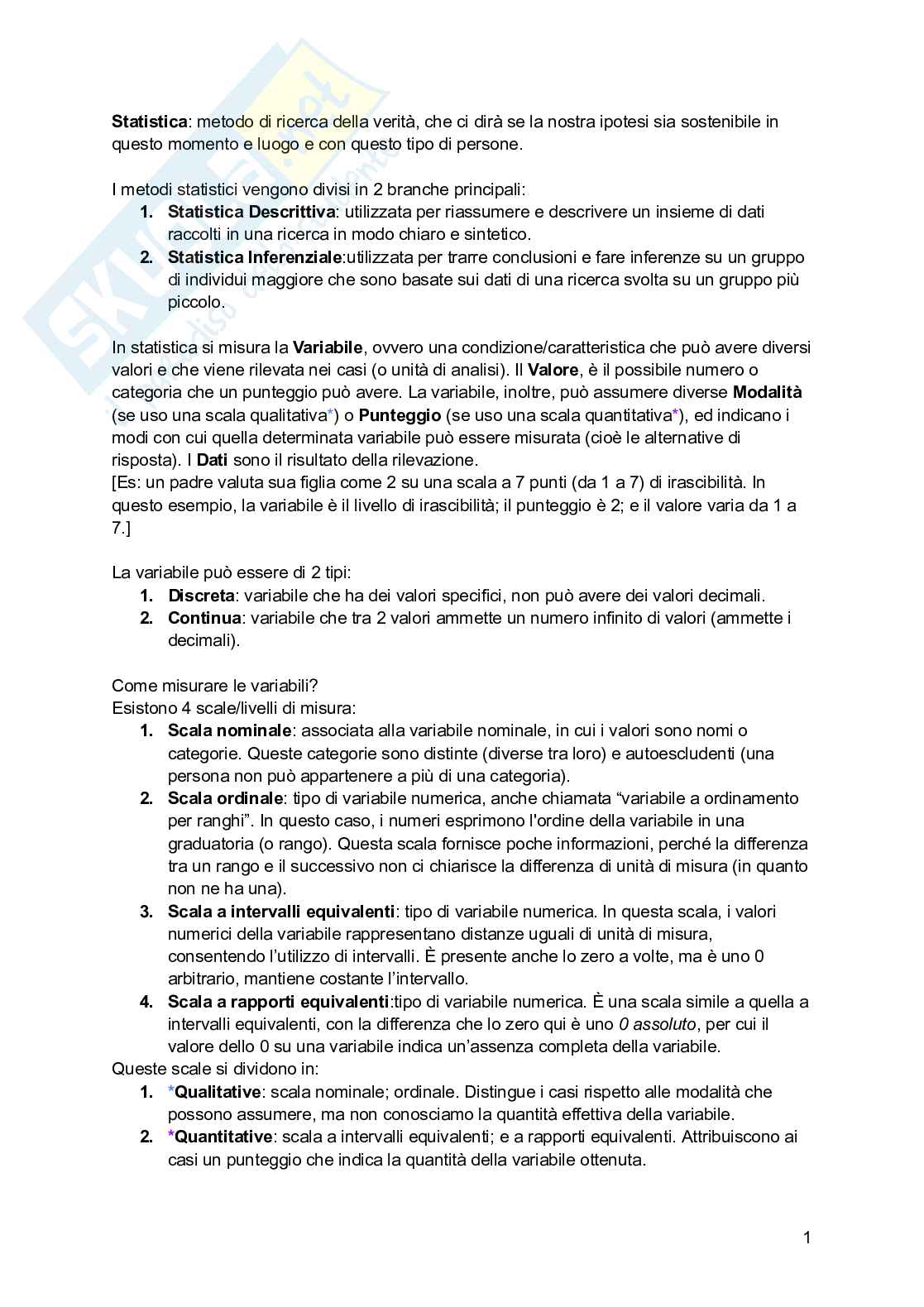 Riassunto esame Psicometria, Prof. Callea Antonino, libro consigliato Fondamenti di statistica. Introduzione alla ricerca psicologica, Aron, Coups, Aron Pag. 1