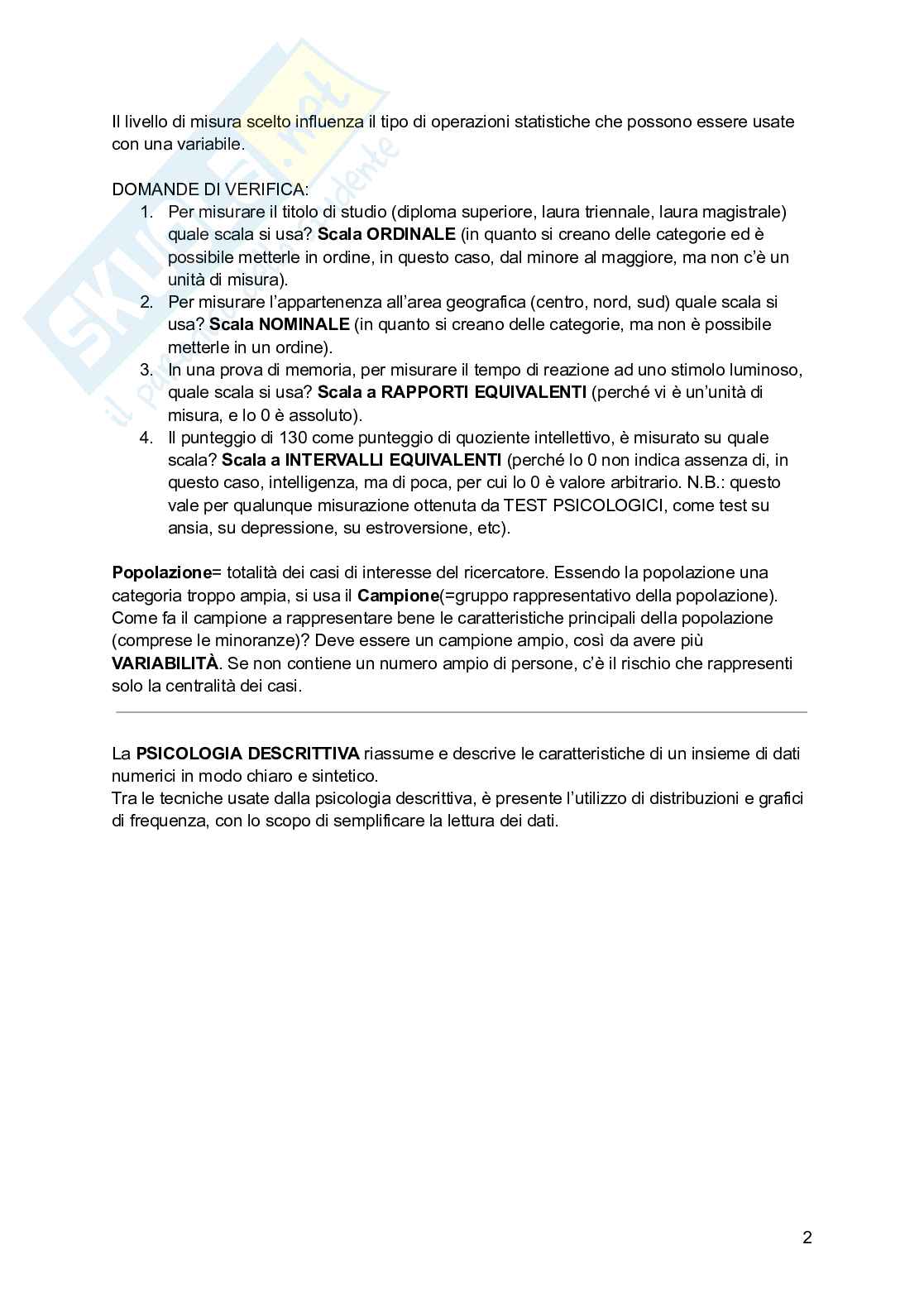 Riassunto esame Psicometria, Prof. Callea Antonino, libro consigliato Fondamenti di statistica. Introduzione alla ricerca psicologica, Aron, Coups, Aron Pag. 2
