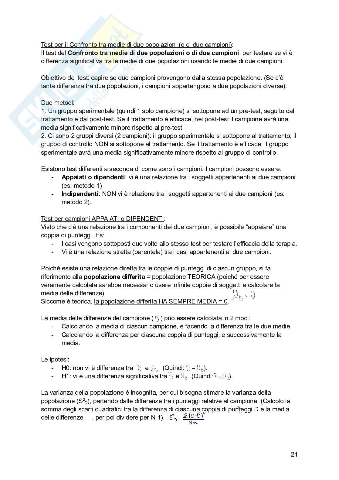 Riassunto esame Psicometria, Prof. Callea Antonino, libro consigliato Fondamenti di statistica. Introduzione alla ricerca psicologica, Aron, Coups, Aron Pag. 21