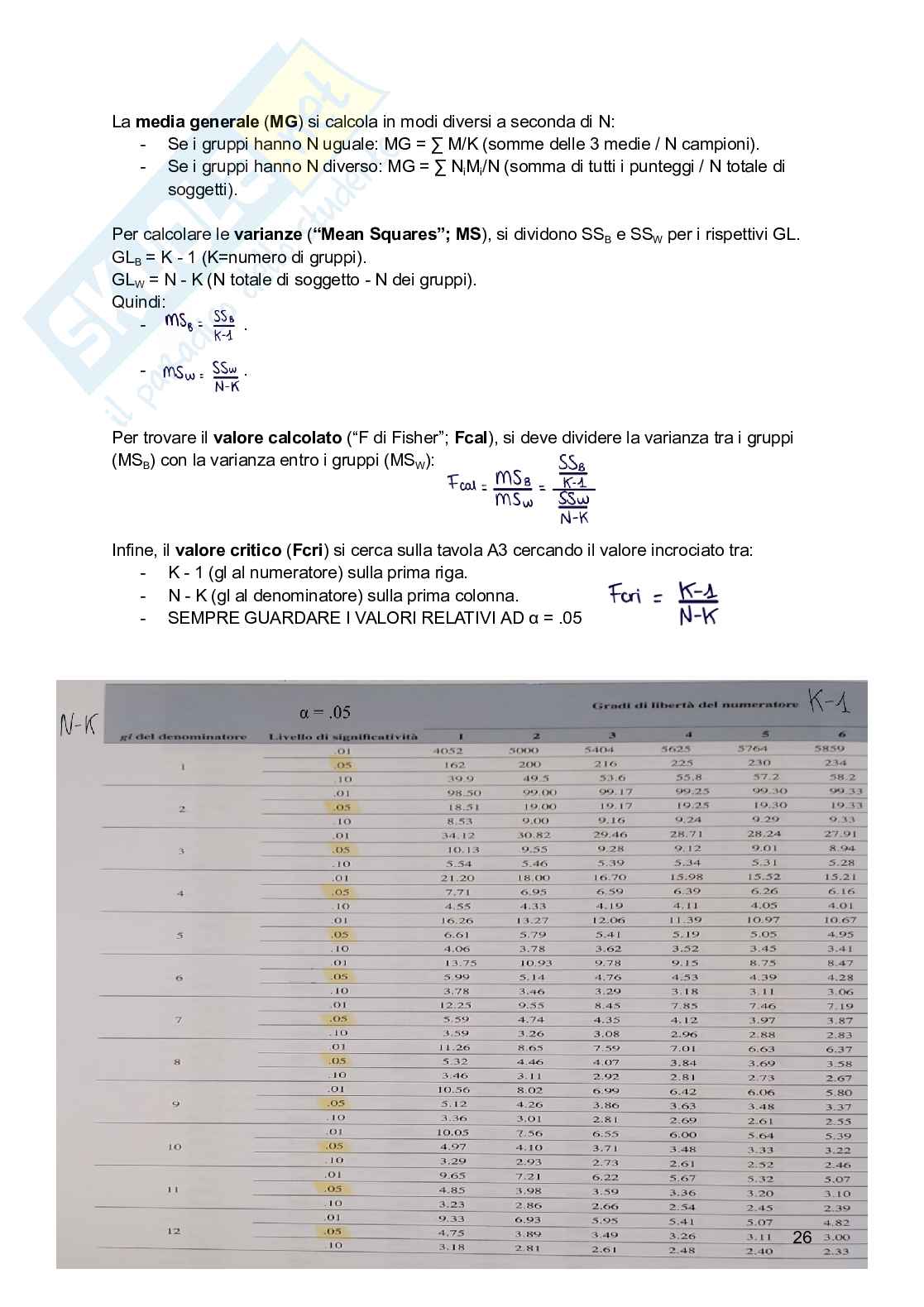 Riassunto esame Psicometria, Prof. Callea Antonino, libro consigliato Fondamenti di statistica. Introduzione alla ricerca psicologica, Aron, Coups, Aron Pag. 26