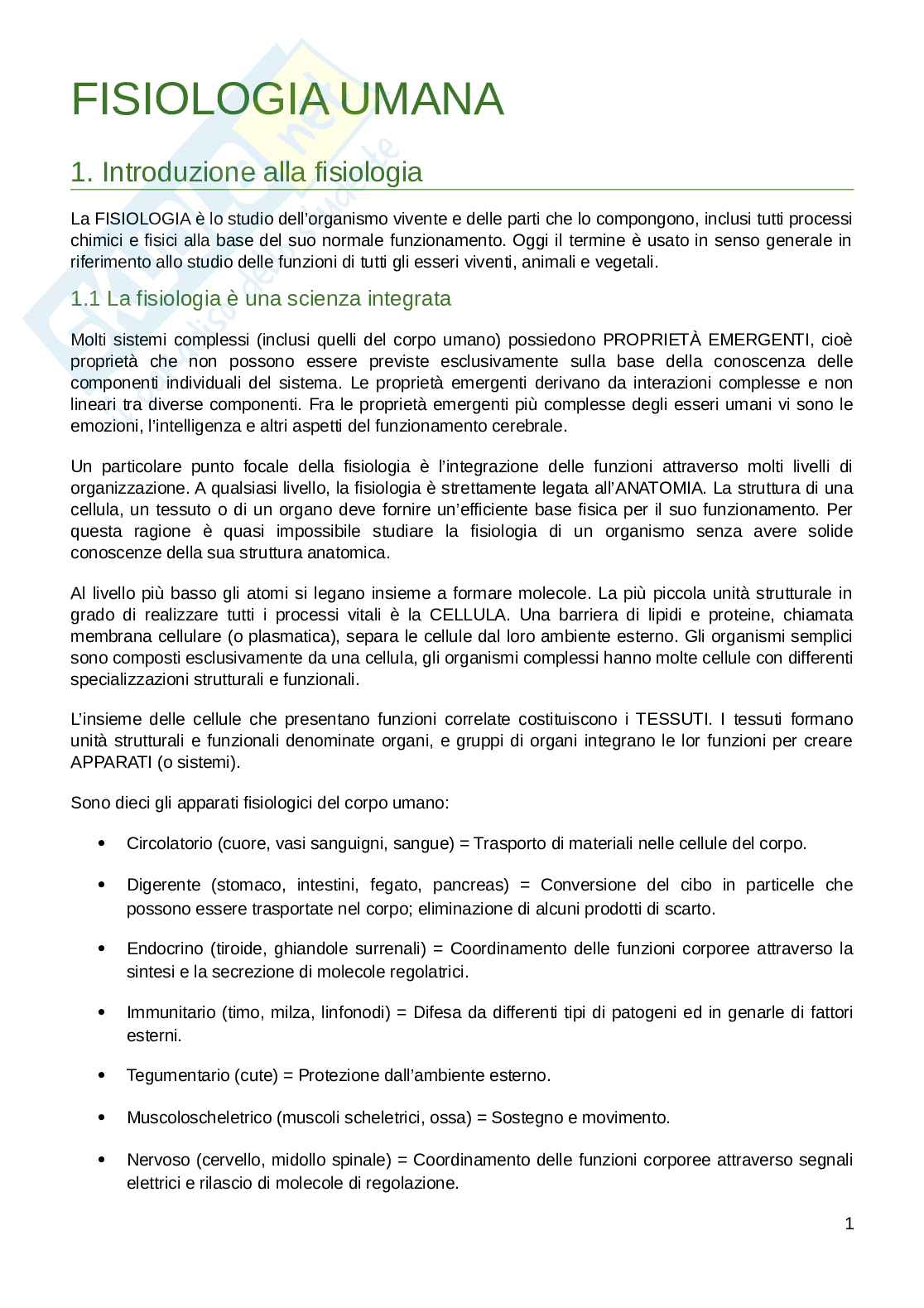 Appunti parte di Fisiologia umana  Pag. 1